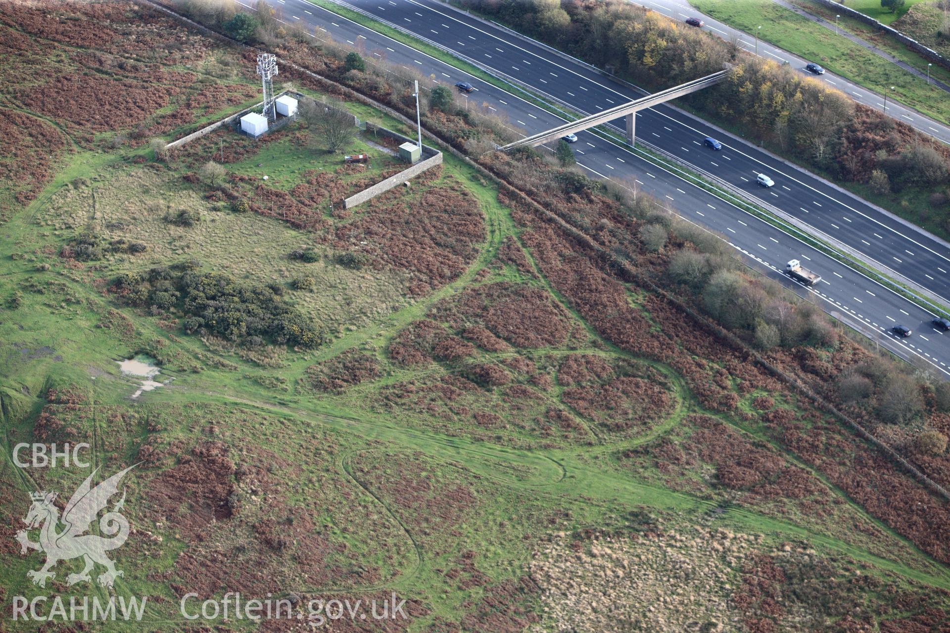 RCAHMW colour oblique photograph of Cefn Hirgoed rabbit warren. Taken by Toby Driver on 17/11/2011.