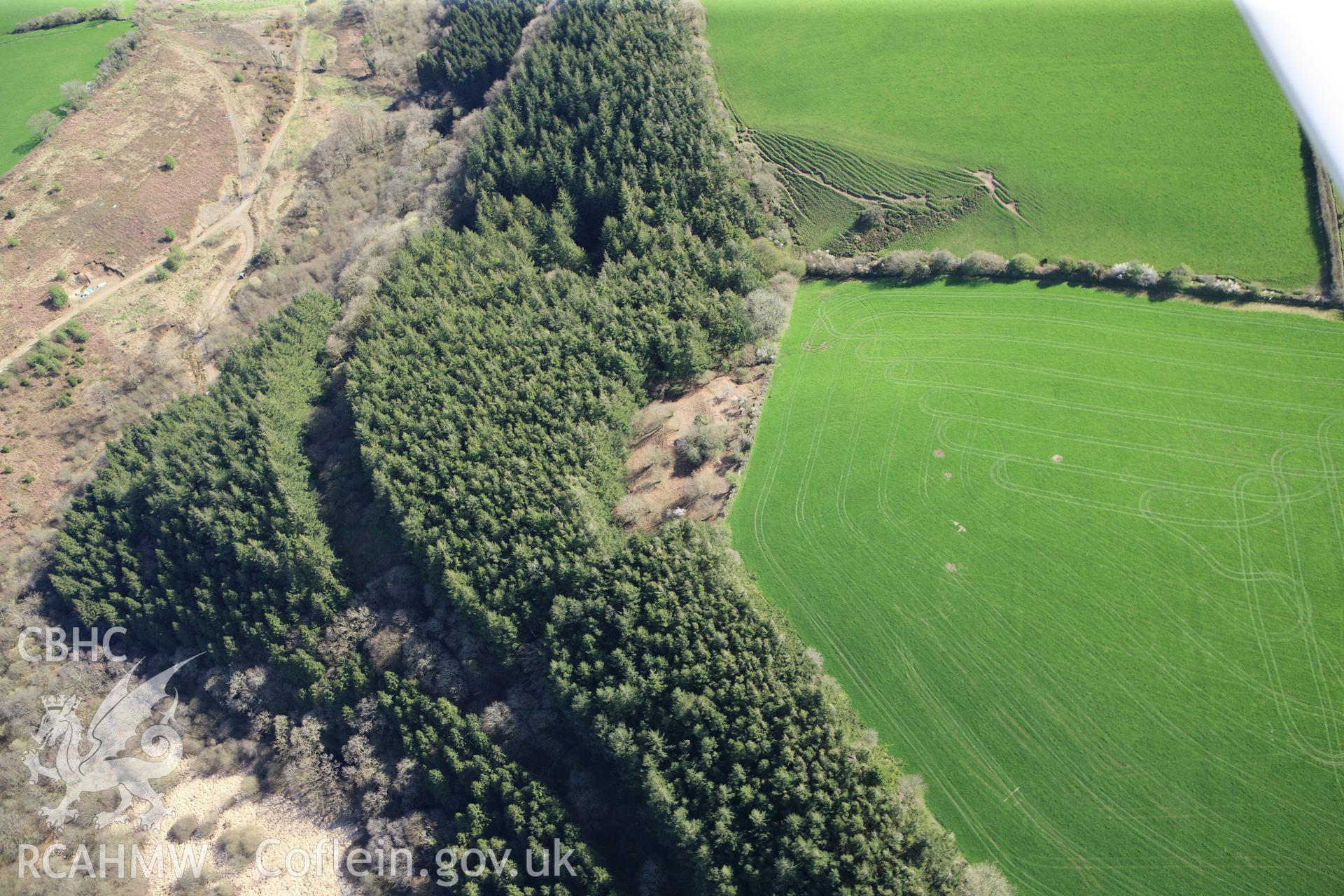 RCAHMW colour oblique photograph of Castell Forlan. Taken by Toby Driver on 08/04/2011.