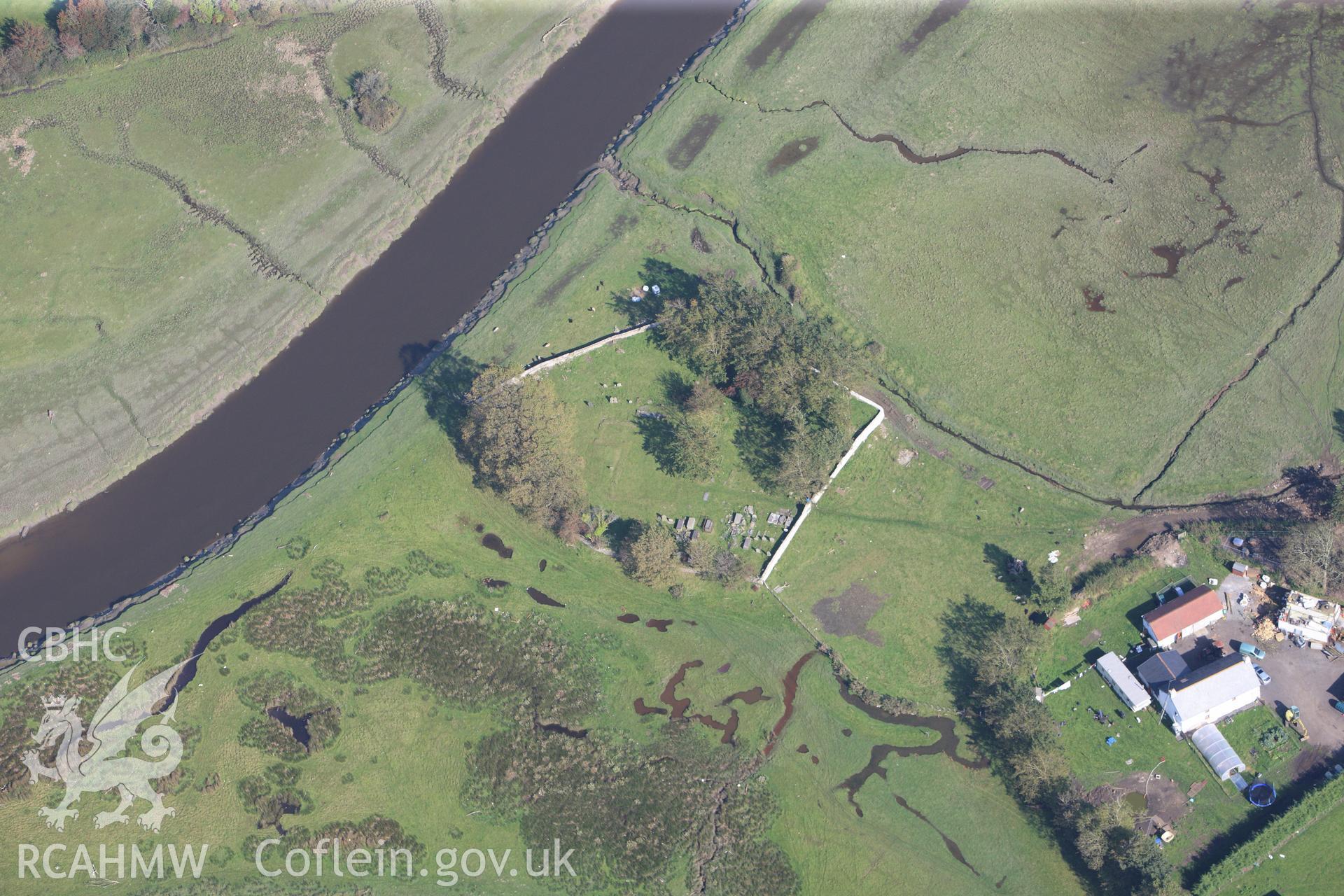 RCAHMW colour oblique photograph of St Teilo's Church site and Llandeilo House (old Vicarage), viewed from the west. Taken by Toby Driver and Oliver Davies on 28/09/2011.