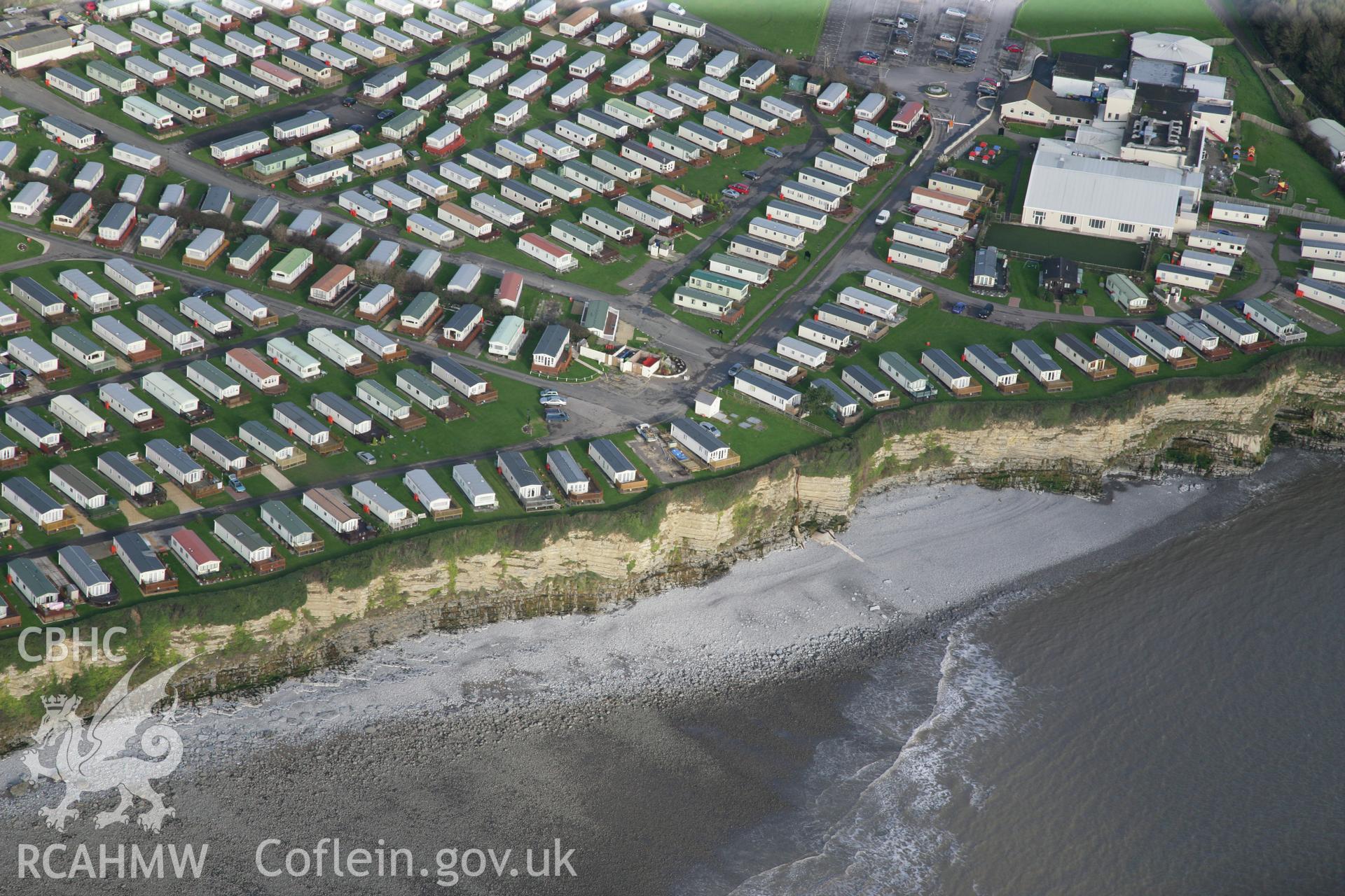 RCAHMW colour oblique photograph of Porthkerry Caravan Site, with landslip. Taken by Toby Driver on 17/11/2011.