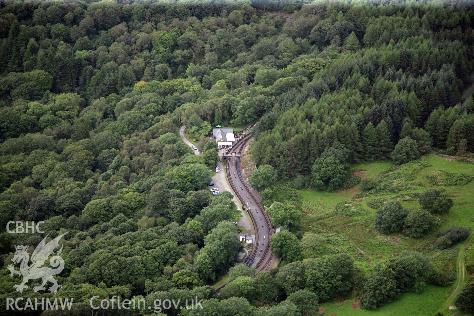 RCAHMW colour oblique photograph of Tan-y-bwlch station, Ffestiniog Railway. Taken by Toby Driver on 17/08/2011.