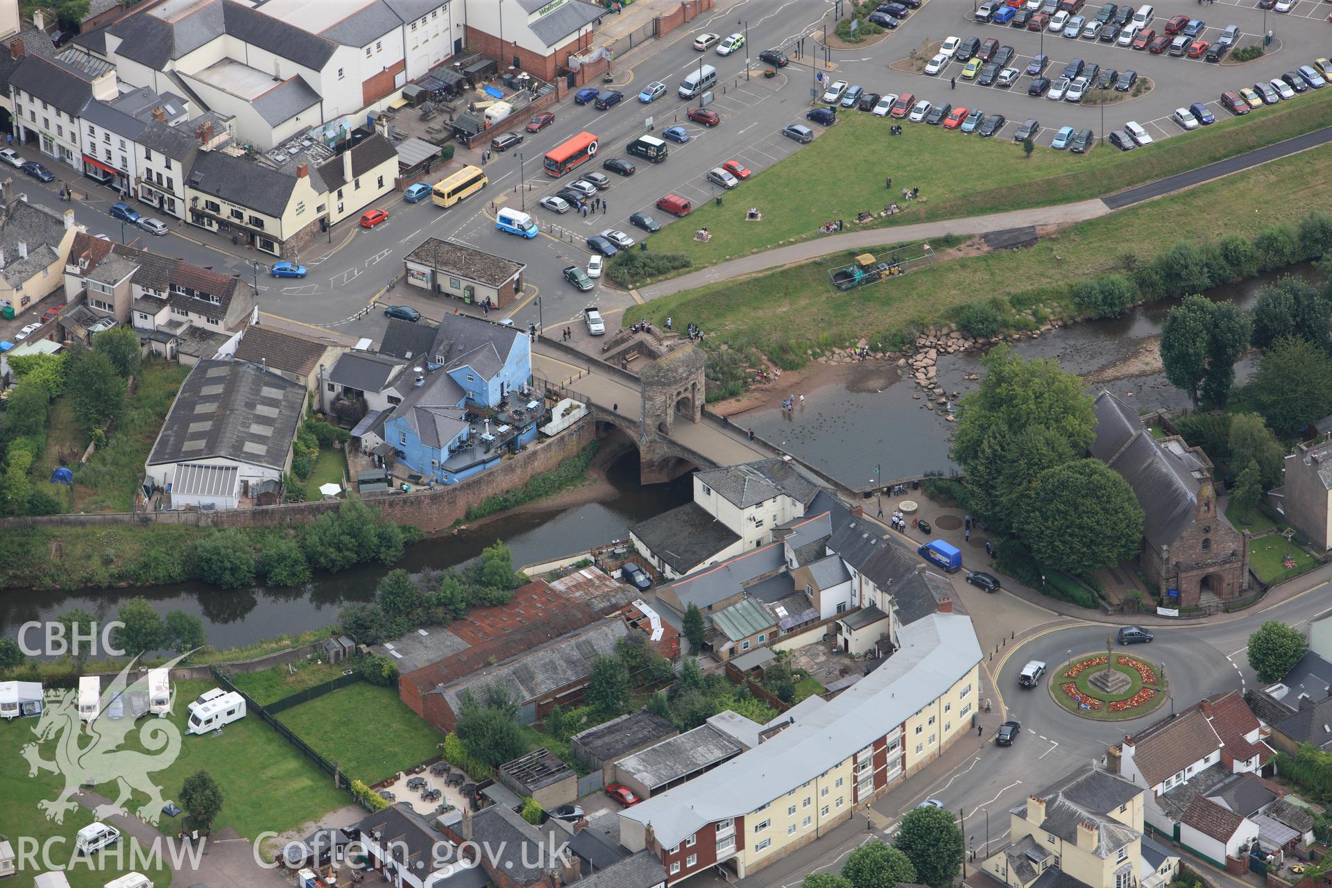 RCAHMW colour oblique photograph of Monmow Bridge, Monmouth. Taken by Toby Driver on 20/07/2011.