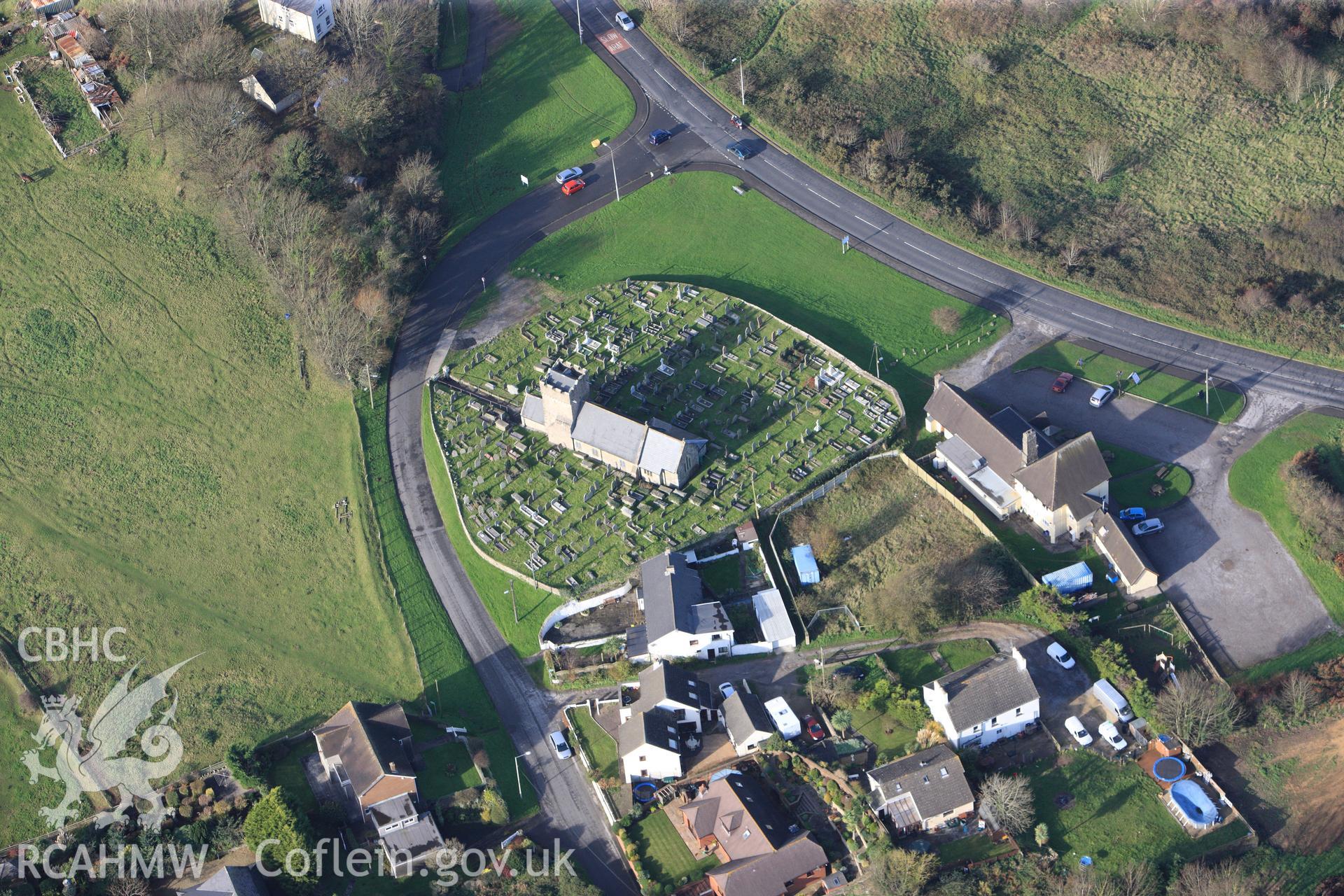 RCAHMW colour oblique photograph of St Mary Magdalen's Church, Mawdlam. Taken by Toby Driver on 17/11/2011.