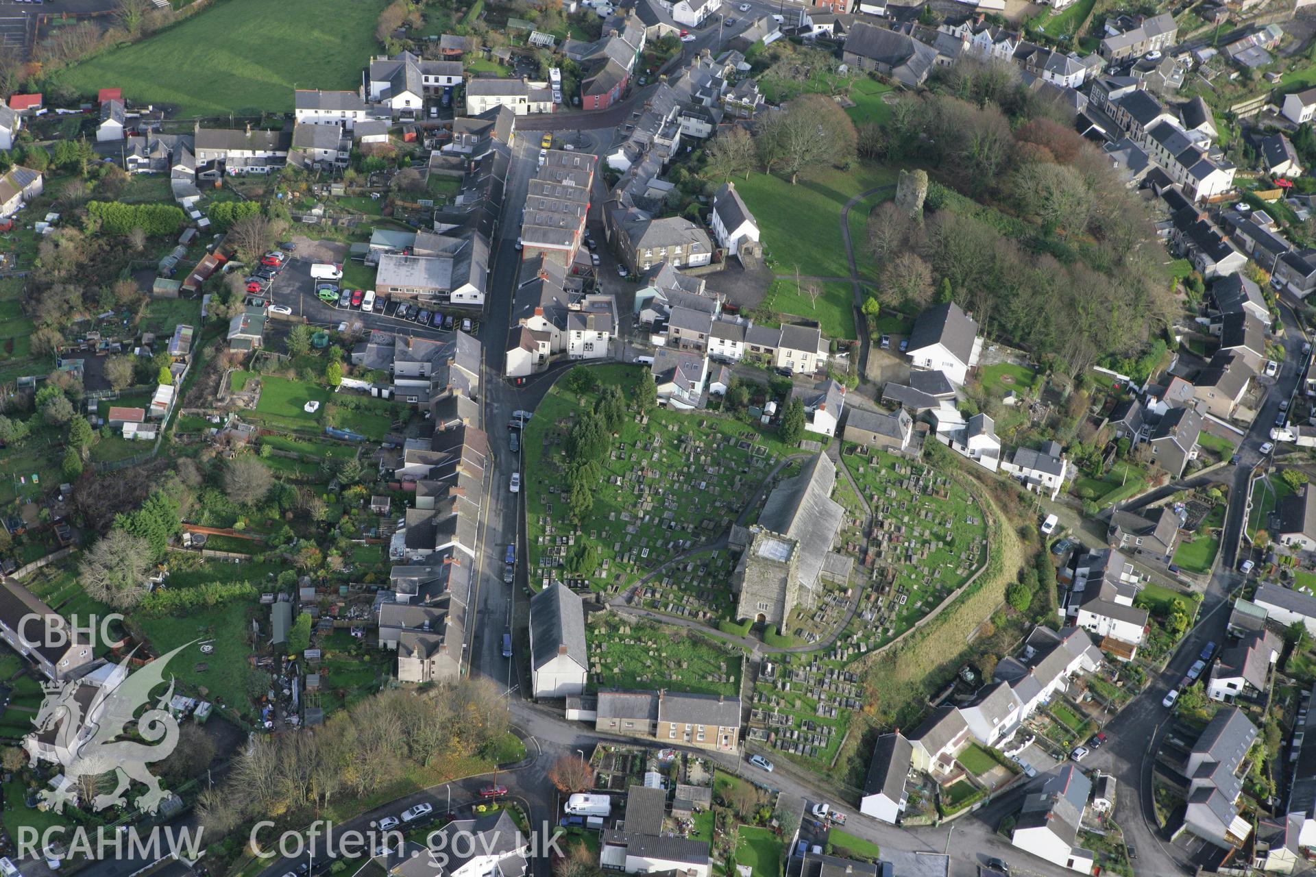 RCAHMW colour oblique photograph of Church of Saints Illtyd, Gwyno and Tyfodwg, Llantrisant. Taken by Toby Driver on 17/11/2011.