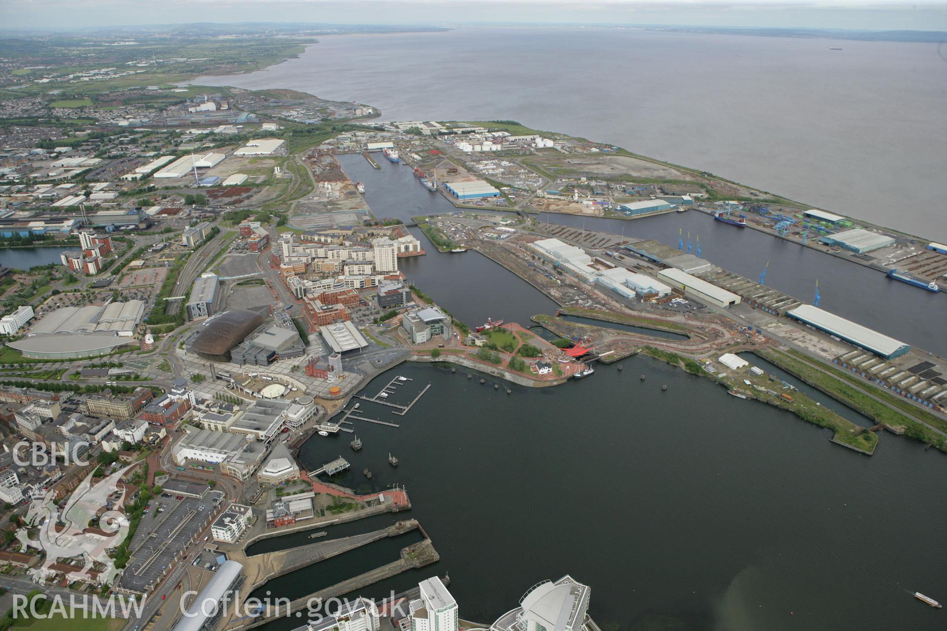 RCAHMW colour oblique photograph of Roath Basin, Cardiff Docks. Taken by Toby Driver on 13/06/2011.