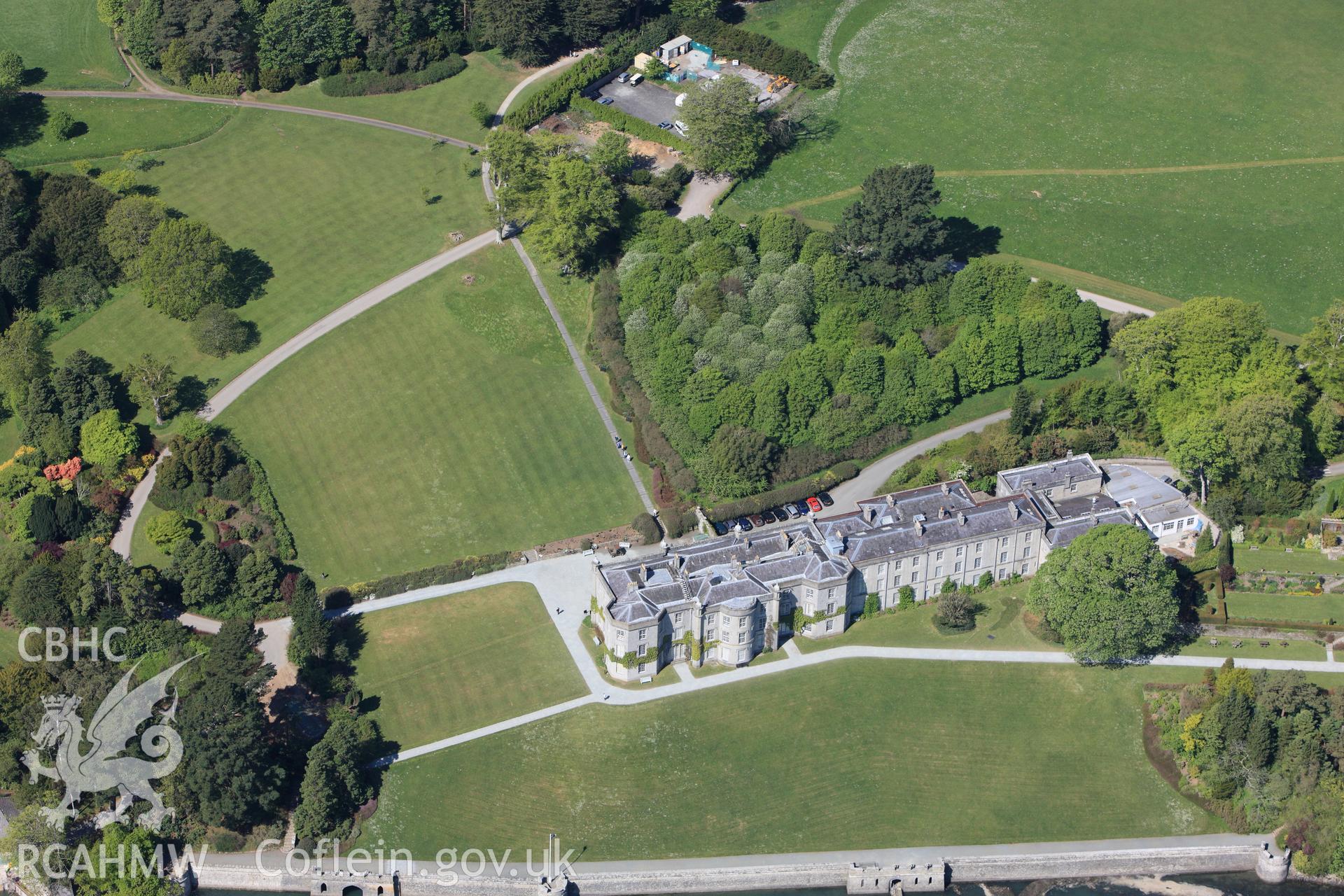 RCAHMW colour oblique photograph of Plas Newydd Mansion and Gardens, Llanddaniel Fab. Taken by Toby Driver on 03/05/2011.