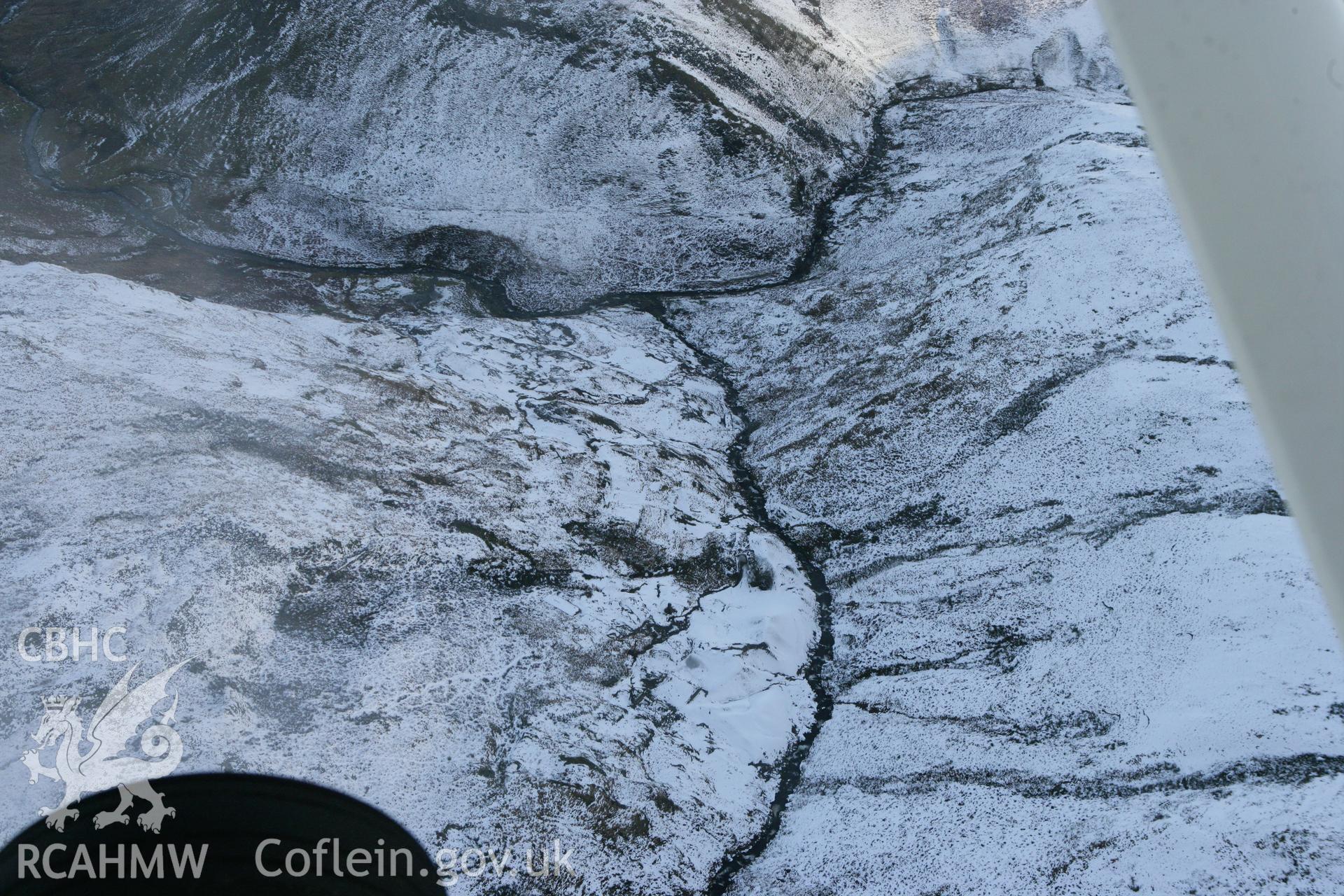 RCAHMW colour oblique photograph of Nant-y-Garw lead mine. Taken by Toby Driver on 18/12/2011.