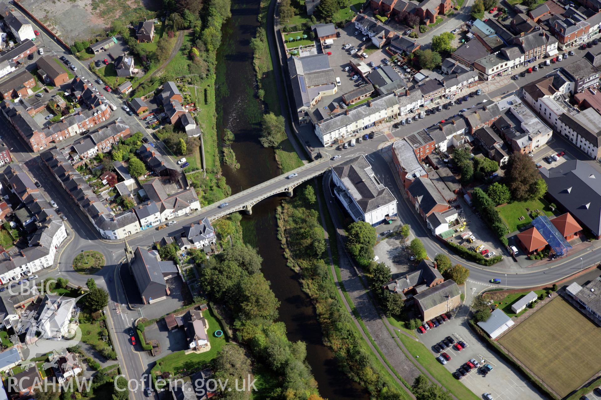 RCAHMW colour oblique photograph of Newtown Bridge; Long Bridge. Taken by Oliver Davies on 29/09/2011.