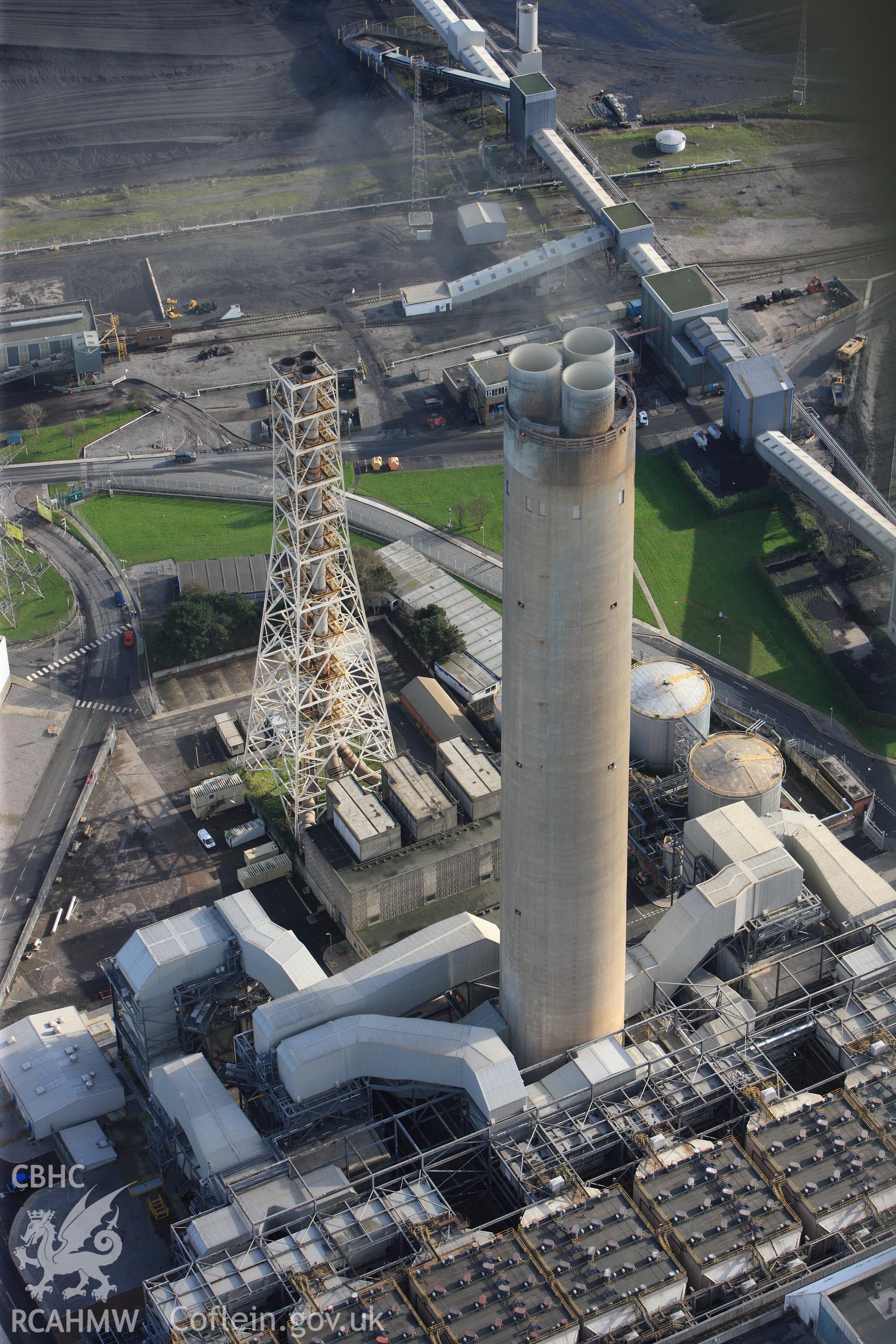 RCAHMW colour oblique photograph of Aberthaw Power Station. Taken by Toby Driver on 17/11/2011.