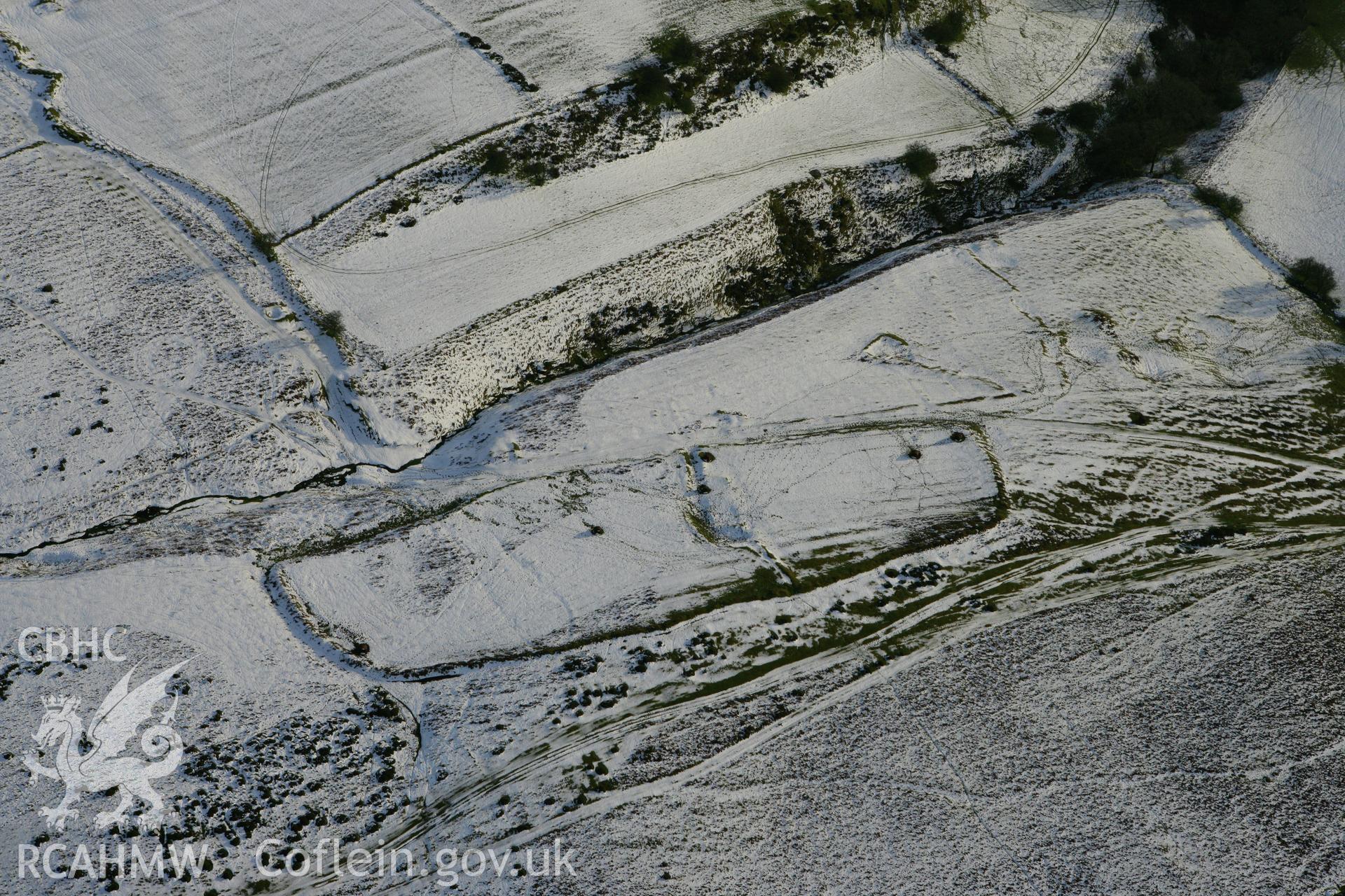 RCAHMW colour oblique photograph of Aberedw Hill deserted rural settlement. Taken by Toby Driver on 18/12/2011.