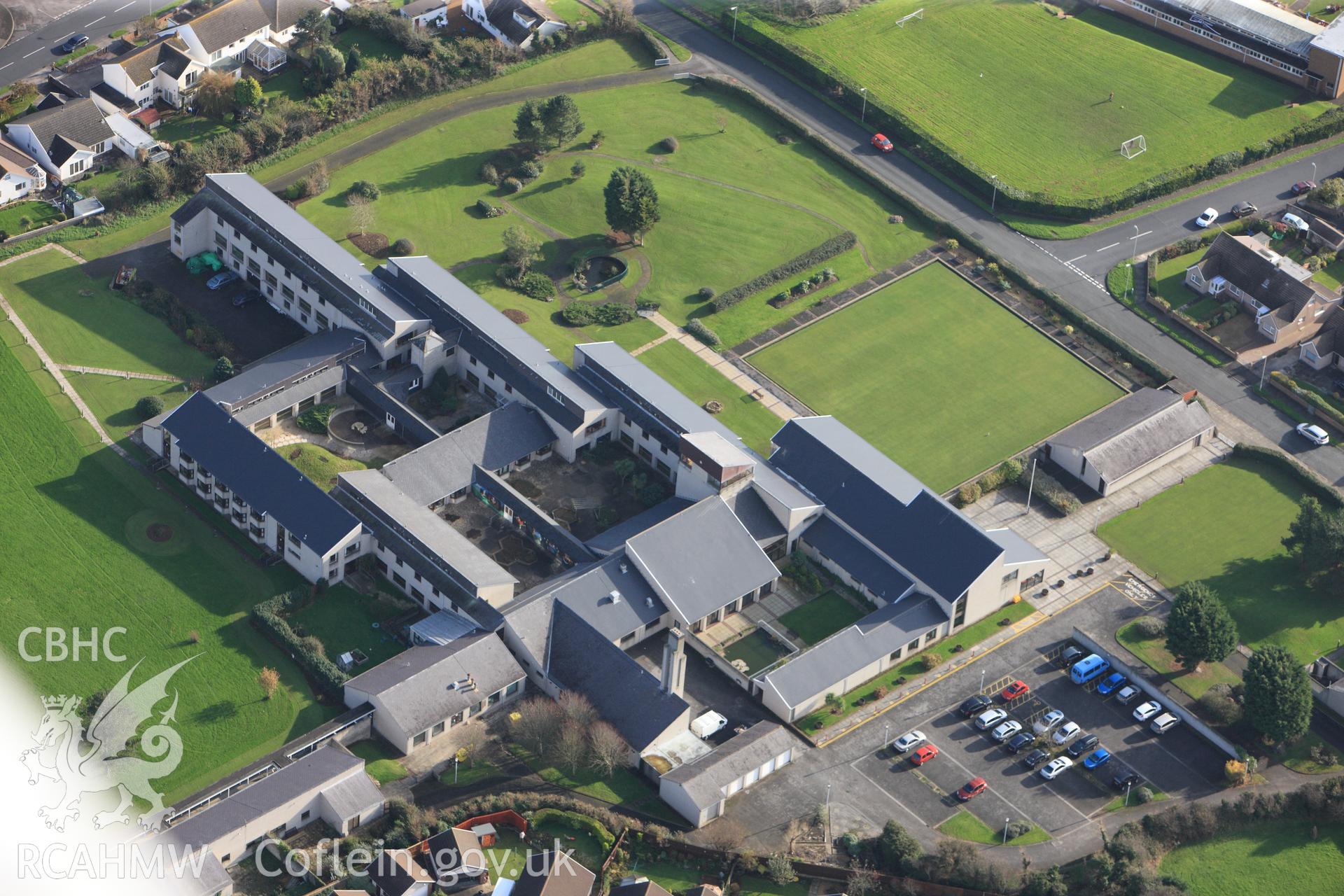 RCAHMW colour oblique photograph of Albert Edward Prince of Wales Court, Porthcawl. Taken by Toby Driver on 17/11/2011.