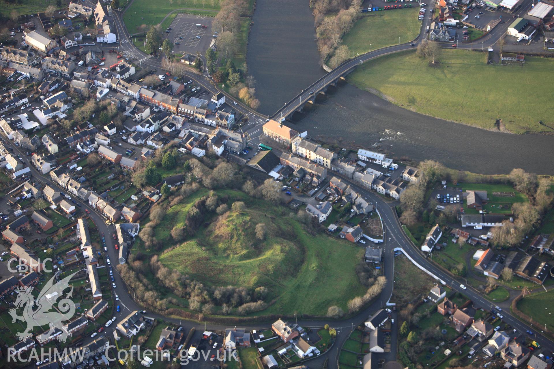 RCAHMW colour oblique photograph of Builth Castle. Taken by Toby Driver on 18/12/2011.