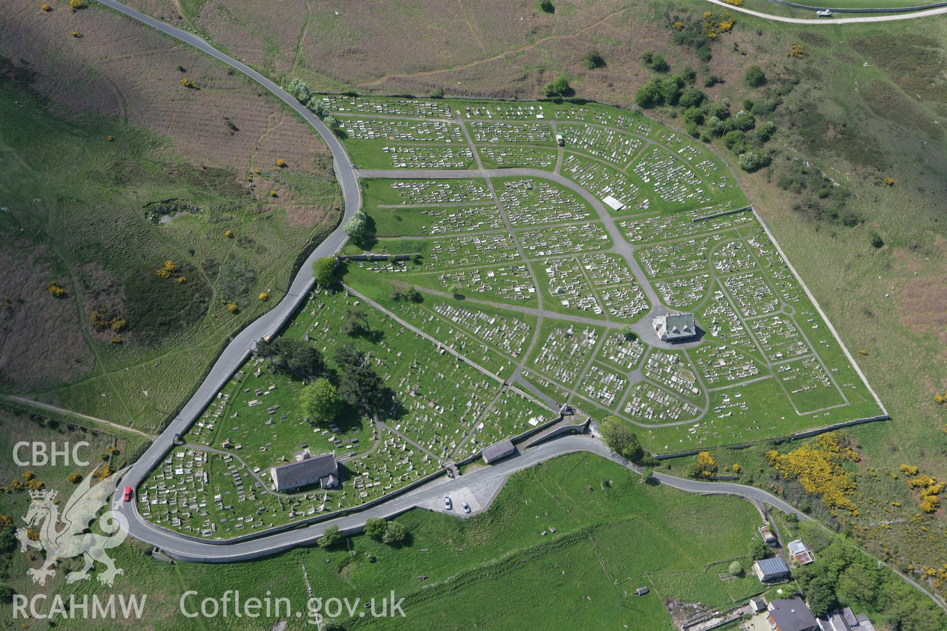 RCAHMW colour oblique photograph of St Tudno's Church, with cemetery, Llandudno. Taken by Toby Driver on 03/05/2011.