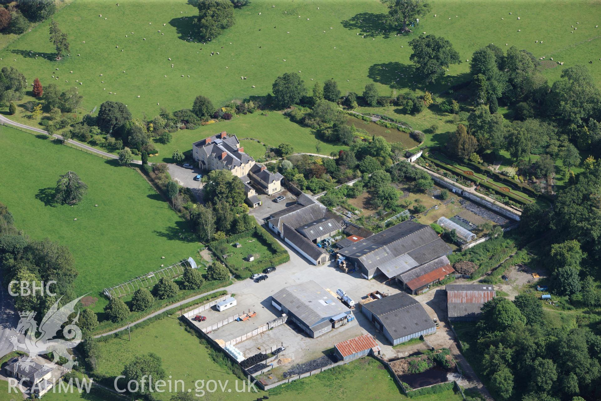 RCAHMW colour oblique photograph of Llanllyr Mansion. Taken by Toby Driver and Oliver Davies on 28/06/2011.