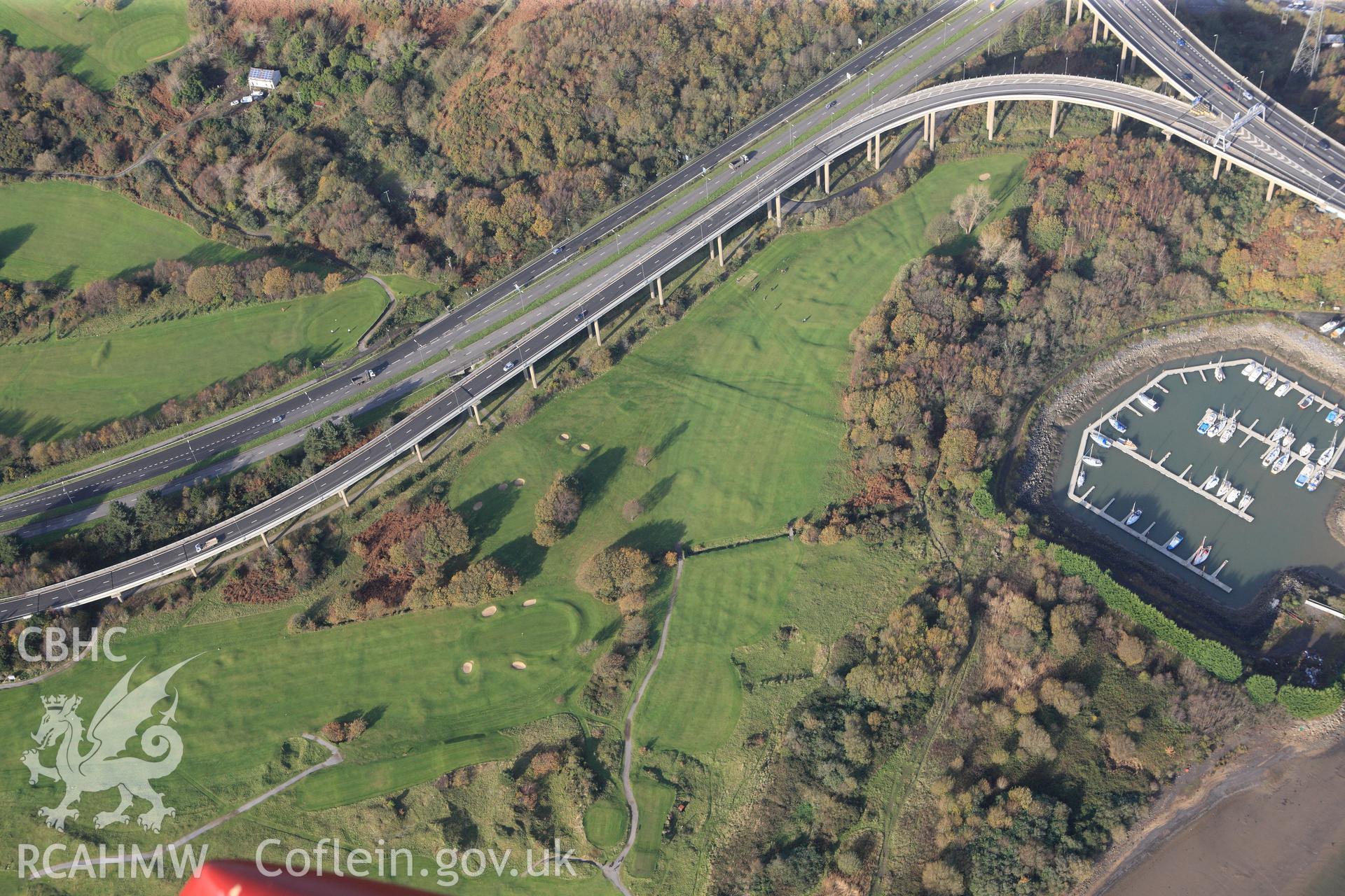 RCAHMW colour oblique photograph of Hen Gastell, with the M4. Taken by Toby Driver on 17/11/2011.