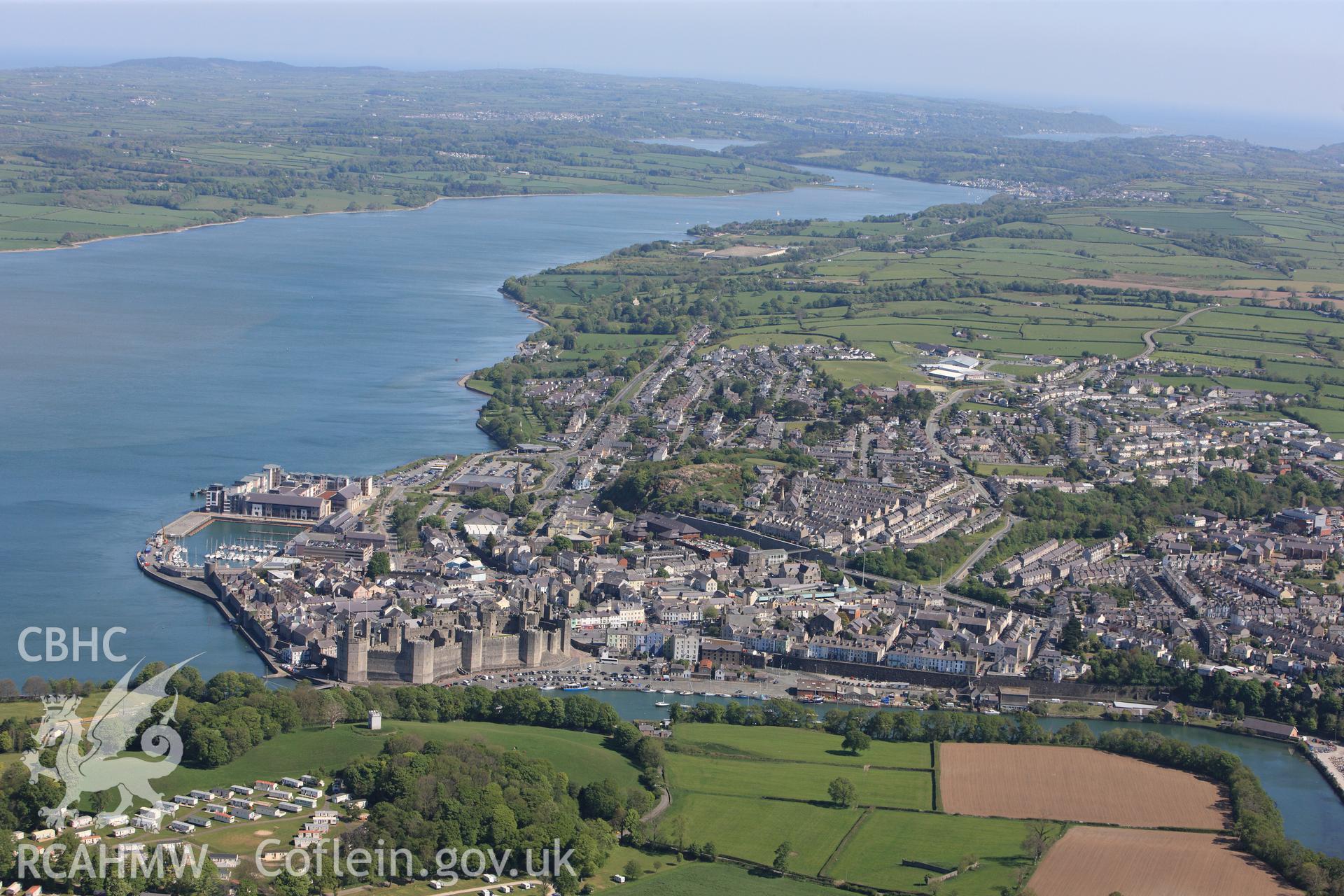 RCAHMW colour oblique photograph of Caernarfon, from the south. Taken by Toby Driver on 03/05/2011.