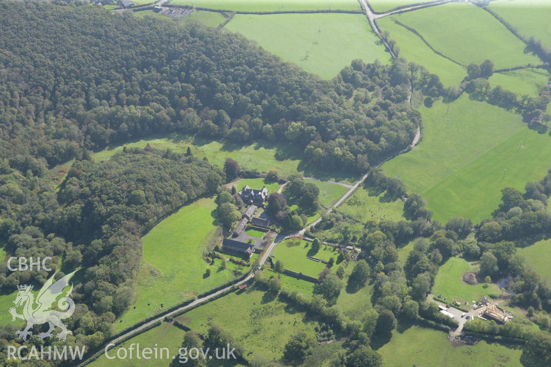 RCAHMW colour oblique photograph of Whitland Abbey and Gardens. Taken by Toby Driver and Oliver Davies on 28/09/2011.