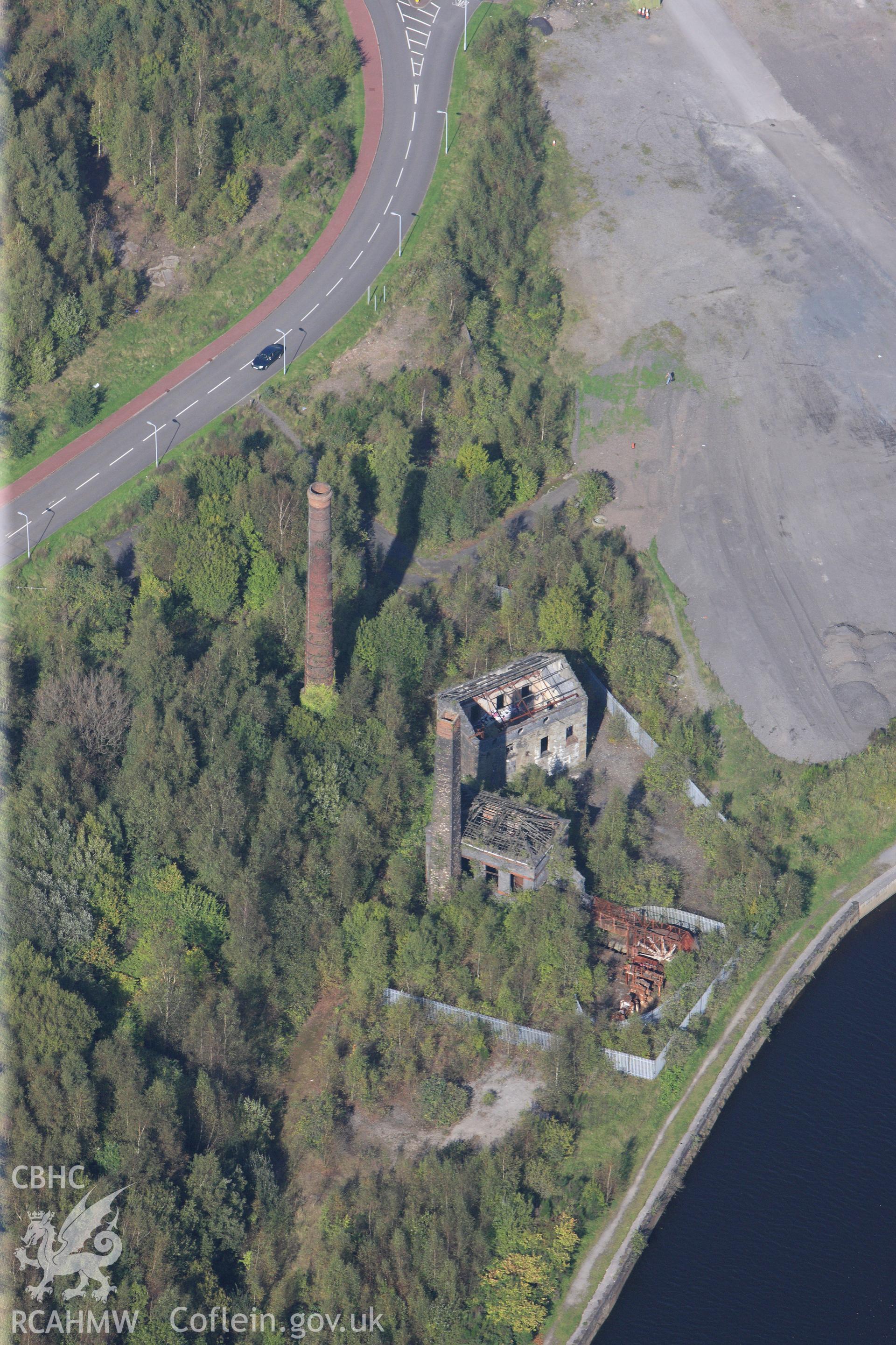 RCAHMW colour oblique photograph of engine house, Hafod Copperworks, Swansea, from the south-east. Taken by Toby Driver and Oliver Davies on 28/09/2011.