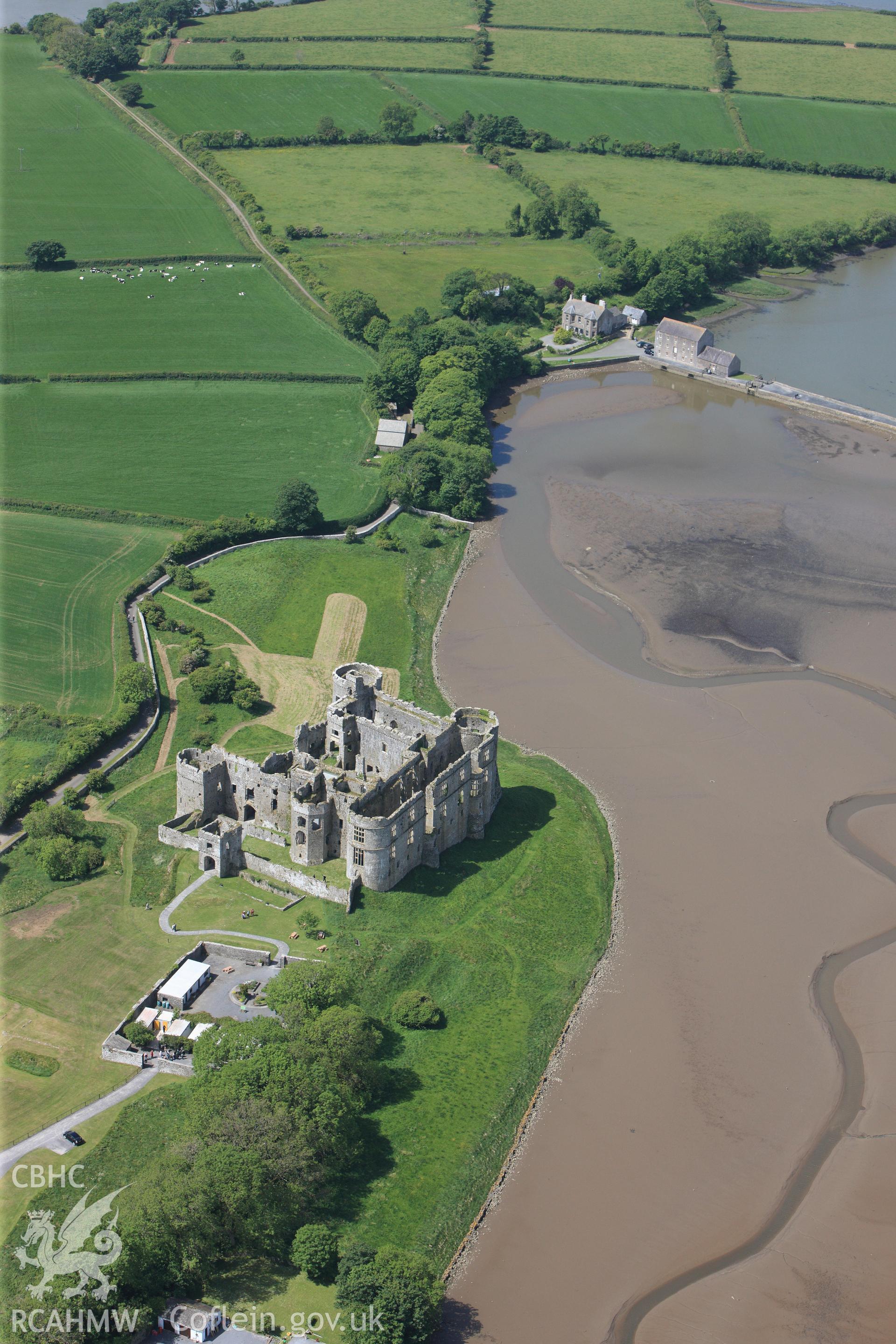 RCAHMW colour oblique photograph of Carew Castle and Carew Bridge. Taken by Toby Driver on 24/05/2011.