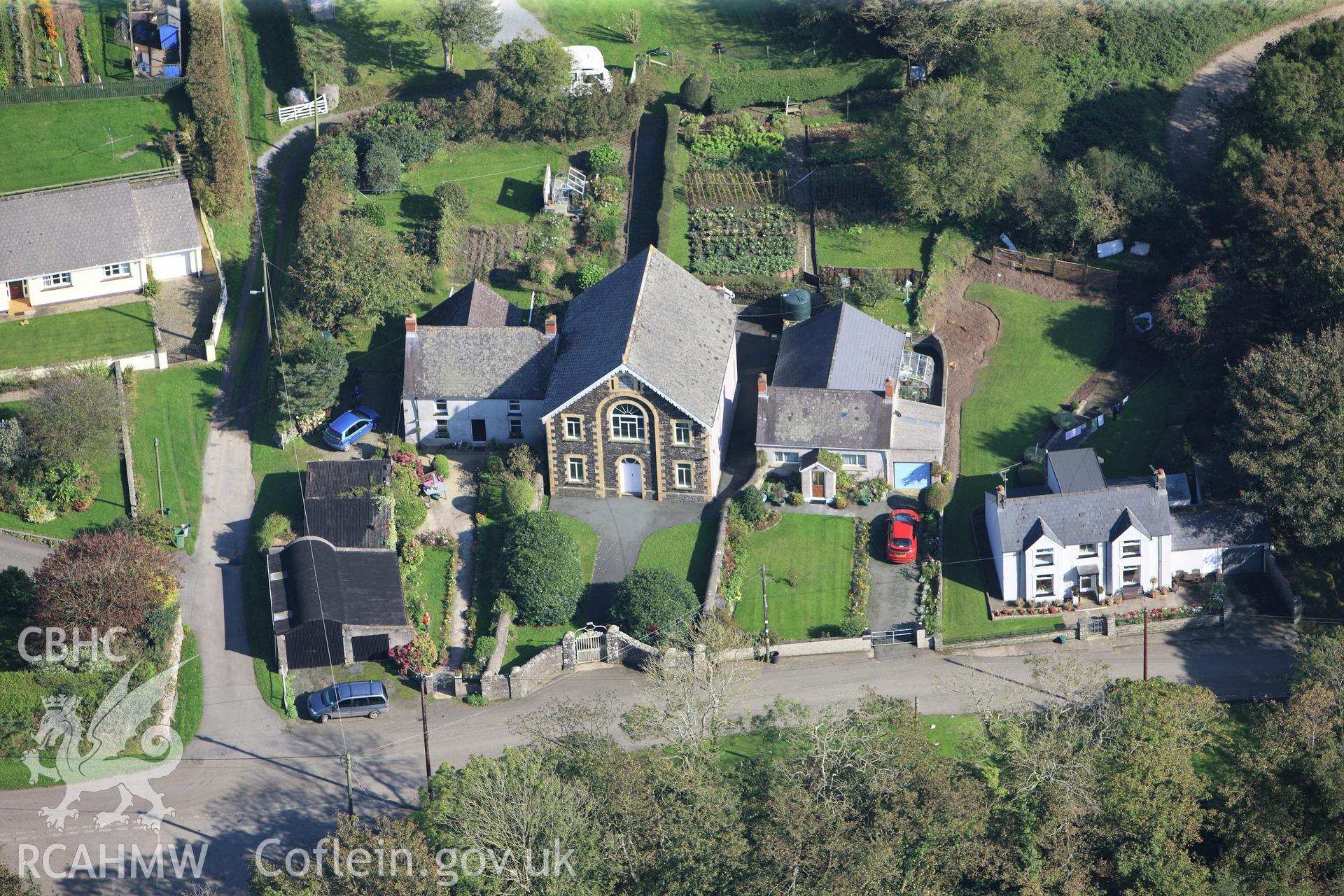 RCAHMW colour oblique photograph of Bethel Congregational Chapel, Wolfsdale, viewed from the west. Taken by Toby Driver and Oliver Davies on 28/09/2011.