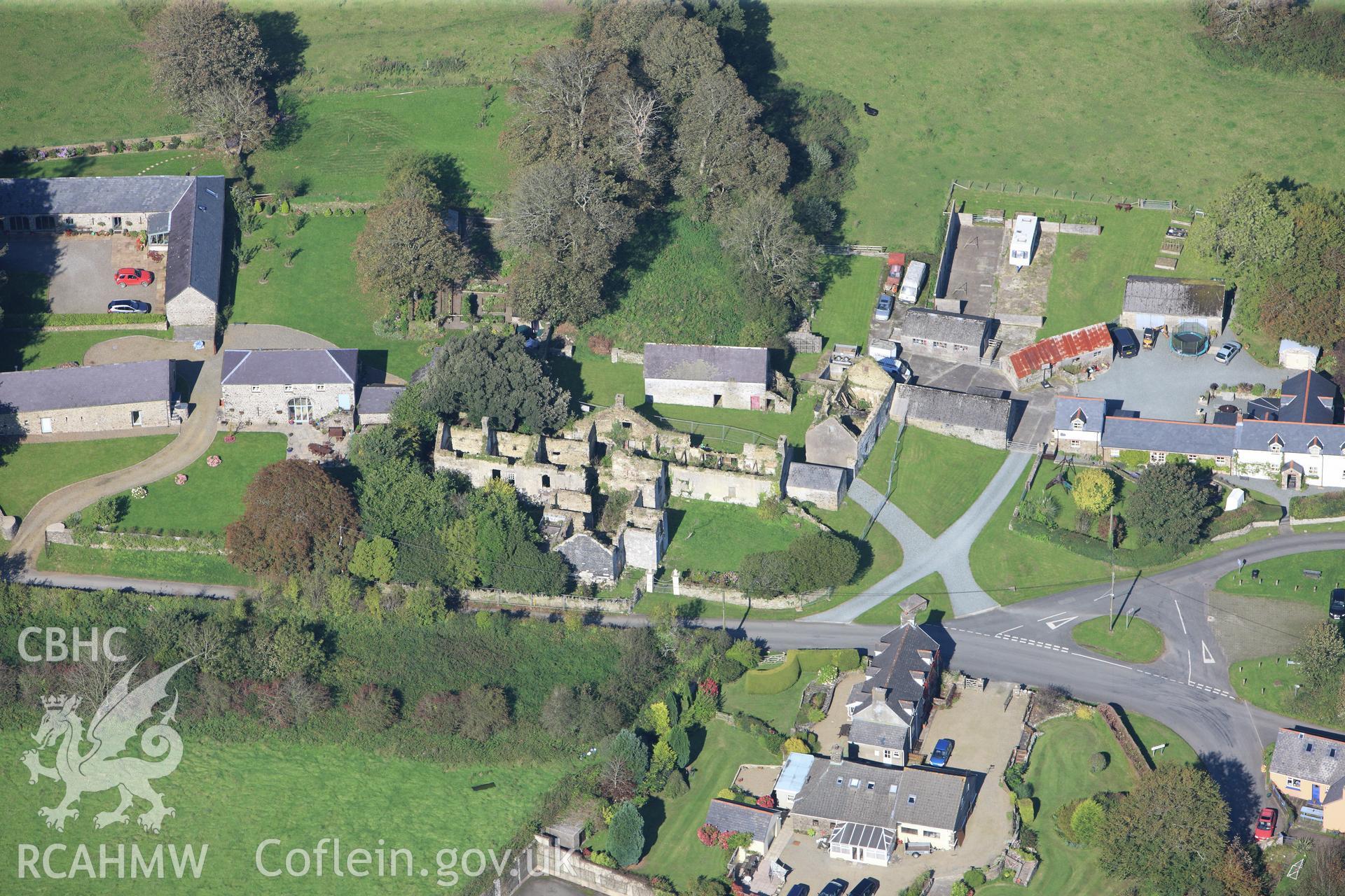 RCAHMW colour oblique photograph of Llawhaden House. Taken by Toby Driver and Oliver Davies on 28/09/2011.