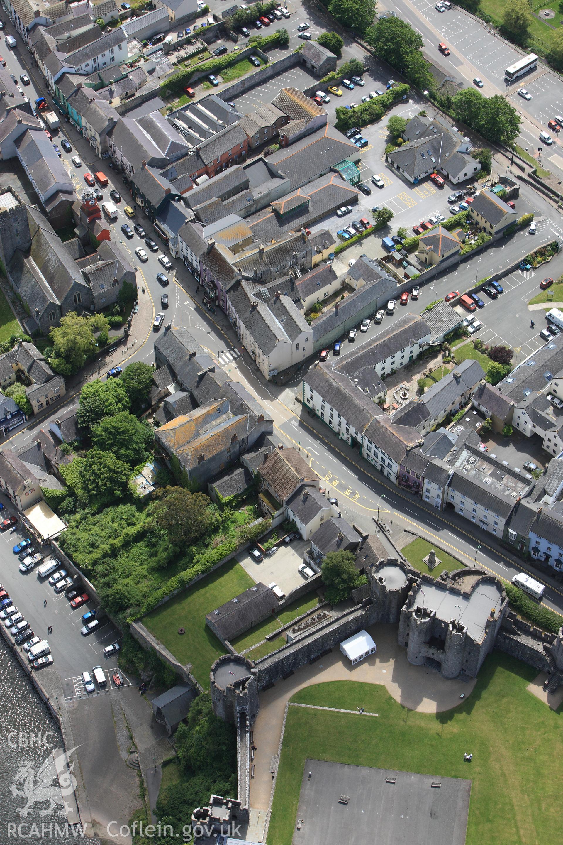 RCAHMW colour oblique photograph of Pembroke town. Taken by Toby Driver on 24/05/2011.