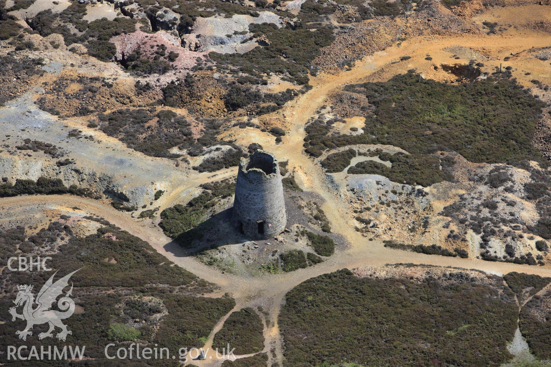 RCAHMW colour oblique photograph of Parys Mountain Copper Mines, pumping windmill. Taken by Toby Driver on 20/07/2011.