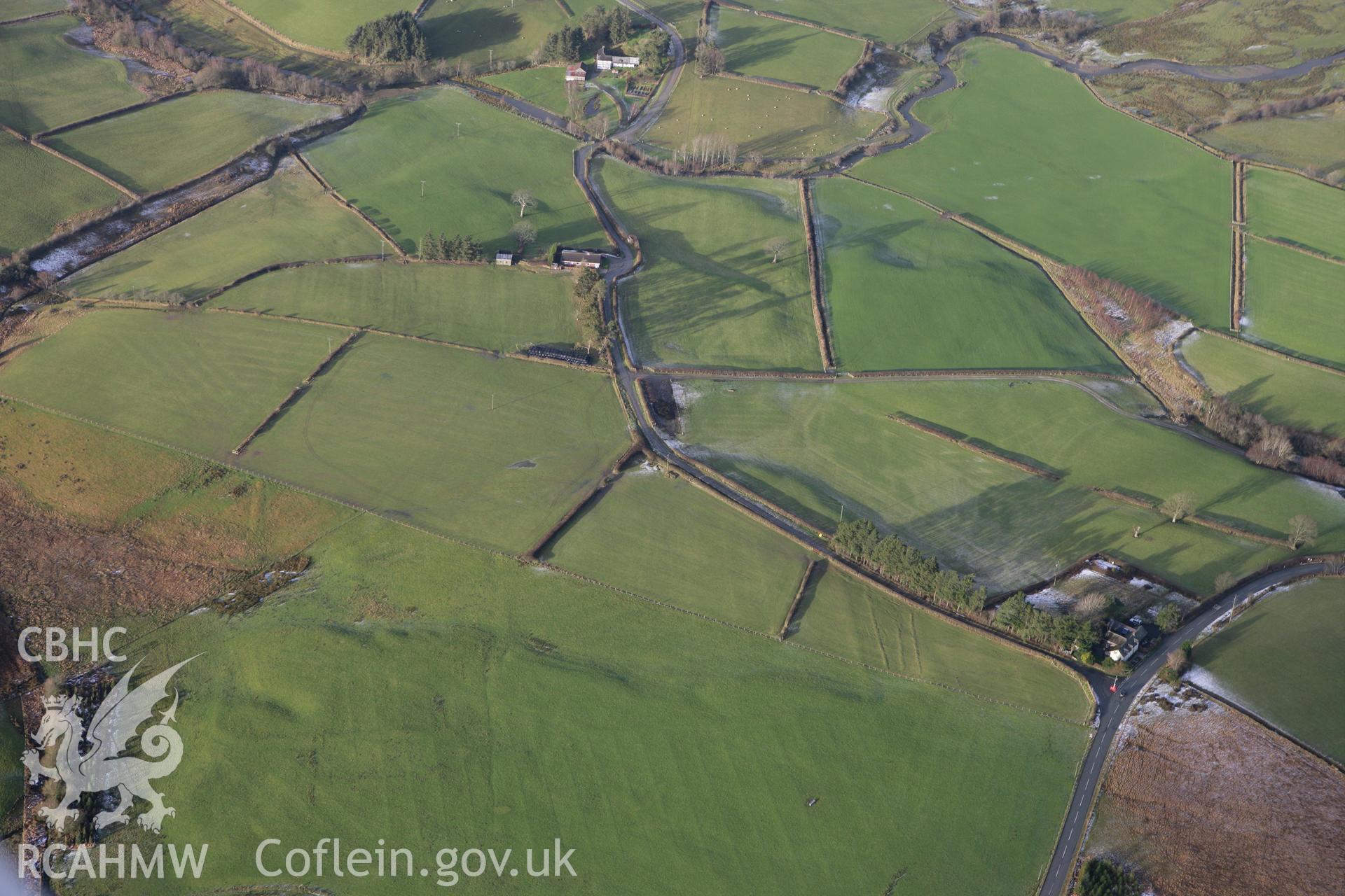 RCAHMW colour oblique photograph of Cwm Nant marching camp, view from south-east. Taken by Toby Driver on 18/12/2011.