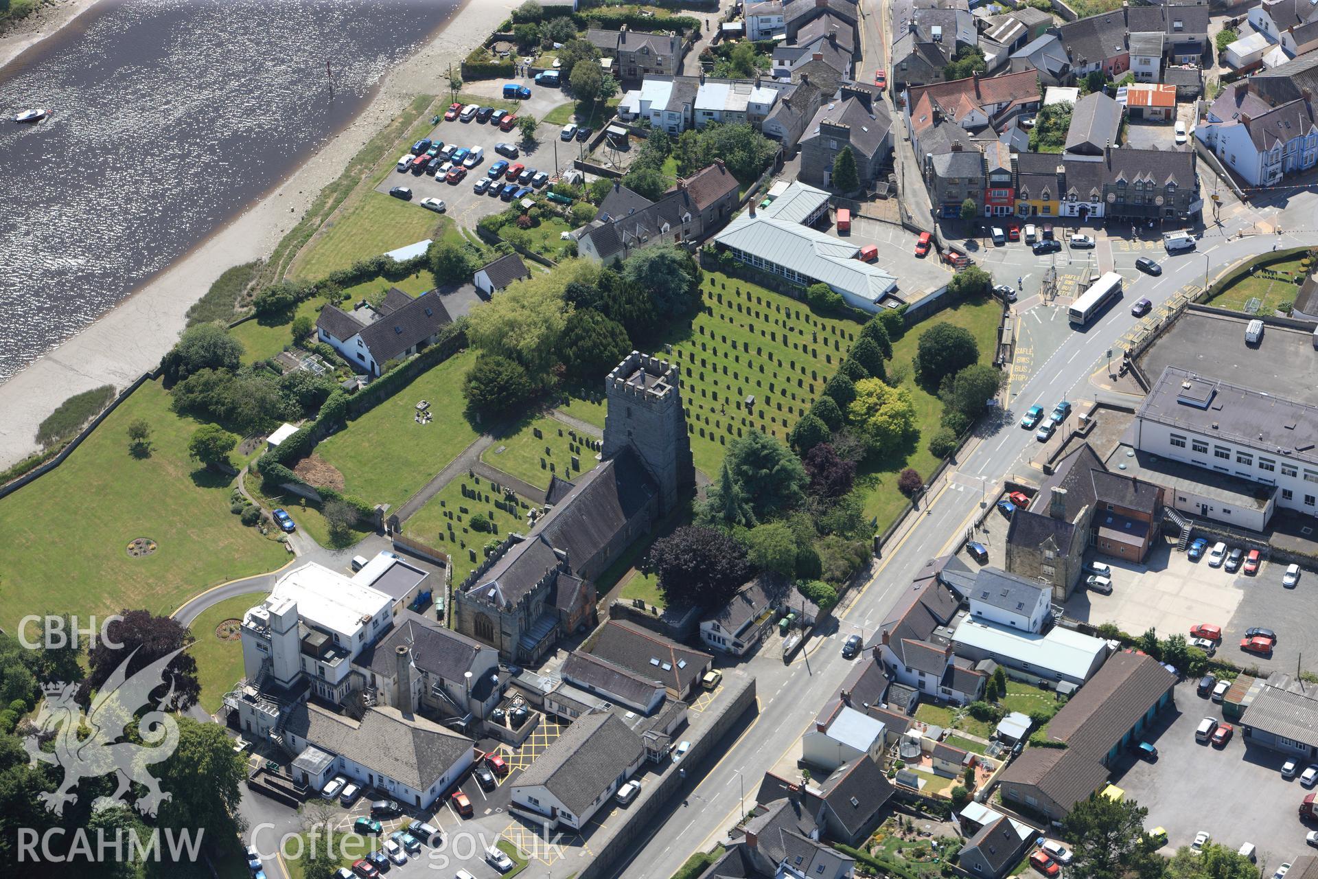 RCAHMW colour oblique photograph of St Mary's Church, Cardigan. Taken by Toby Driver and Oliver Davies on 28/06/2011.