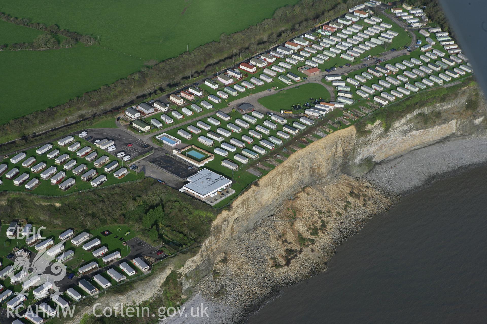 RCAHMW colour oblique photograph of Porthkerry Caravan Site, with landslip. Taken by Toby Driver on 17/11/2011.