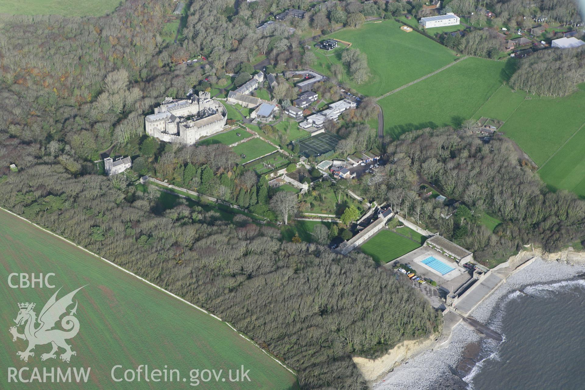 RCAHMW colour oblique photograph of St Donat's Castle. Taken by Toby Driver on 17/11/2011.