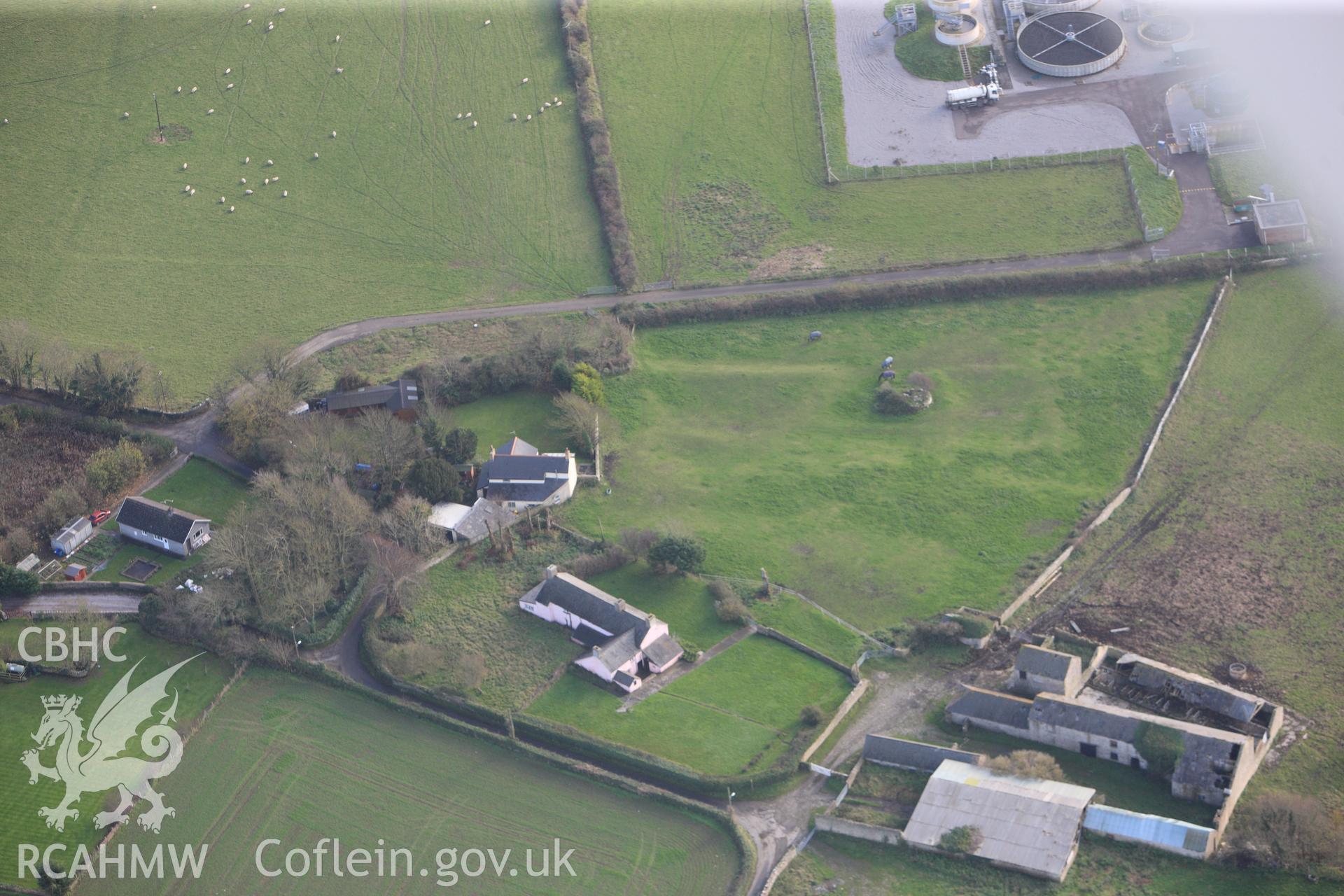 RCAHMW colour oblique photograph of West Aberthaw, village earthworks. Taken by Toby Driver on 17/11/2011.