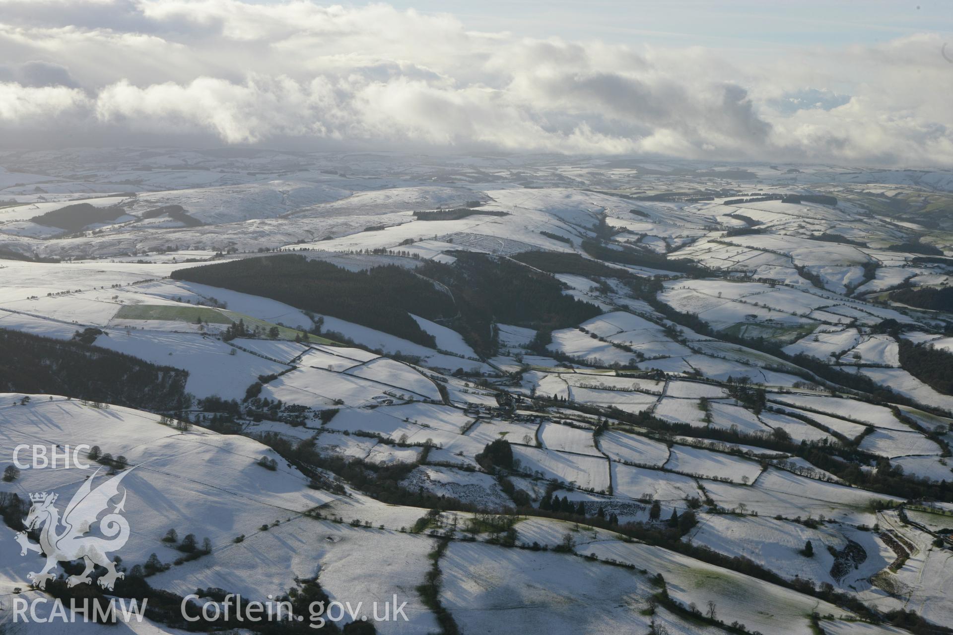 RCAHMW colour oblique photograph of Block Wood, winter landscape from north-east. Taken by Toby Driver on 18/12/2011.