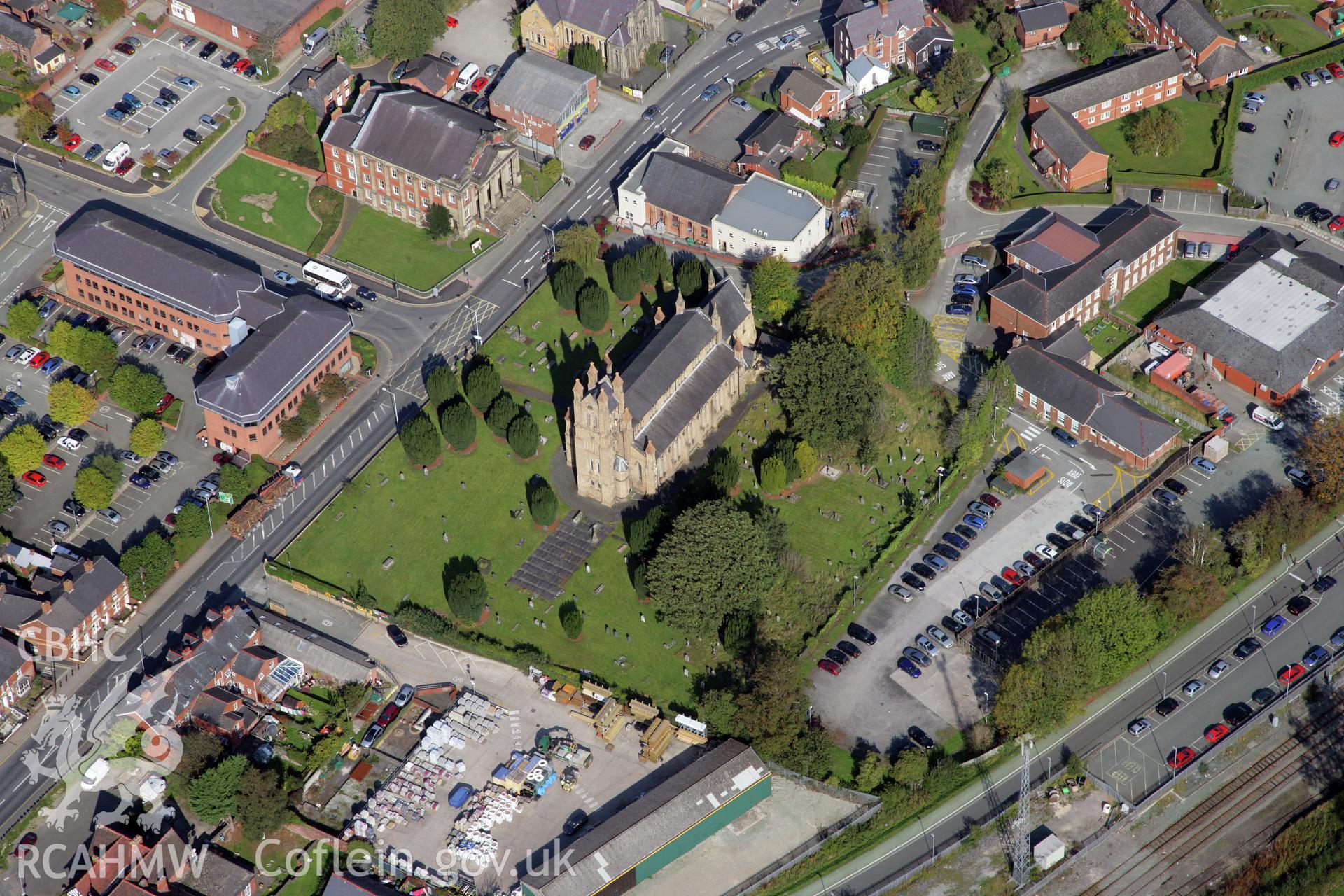 RCAHMW colour oblique photograph of St. Mary's New Church; St David's Church, Newtown. Taken by Oliver Davies on 29/09/2011.