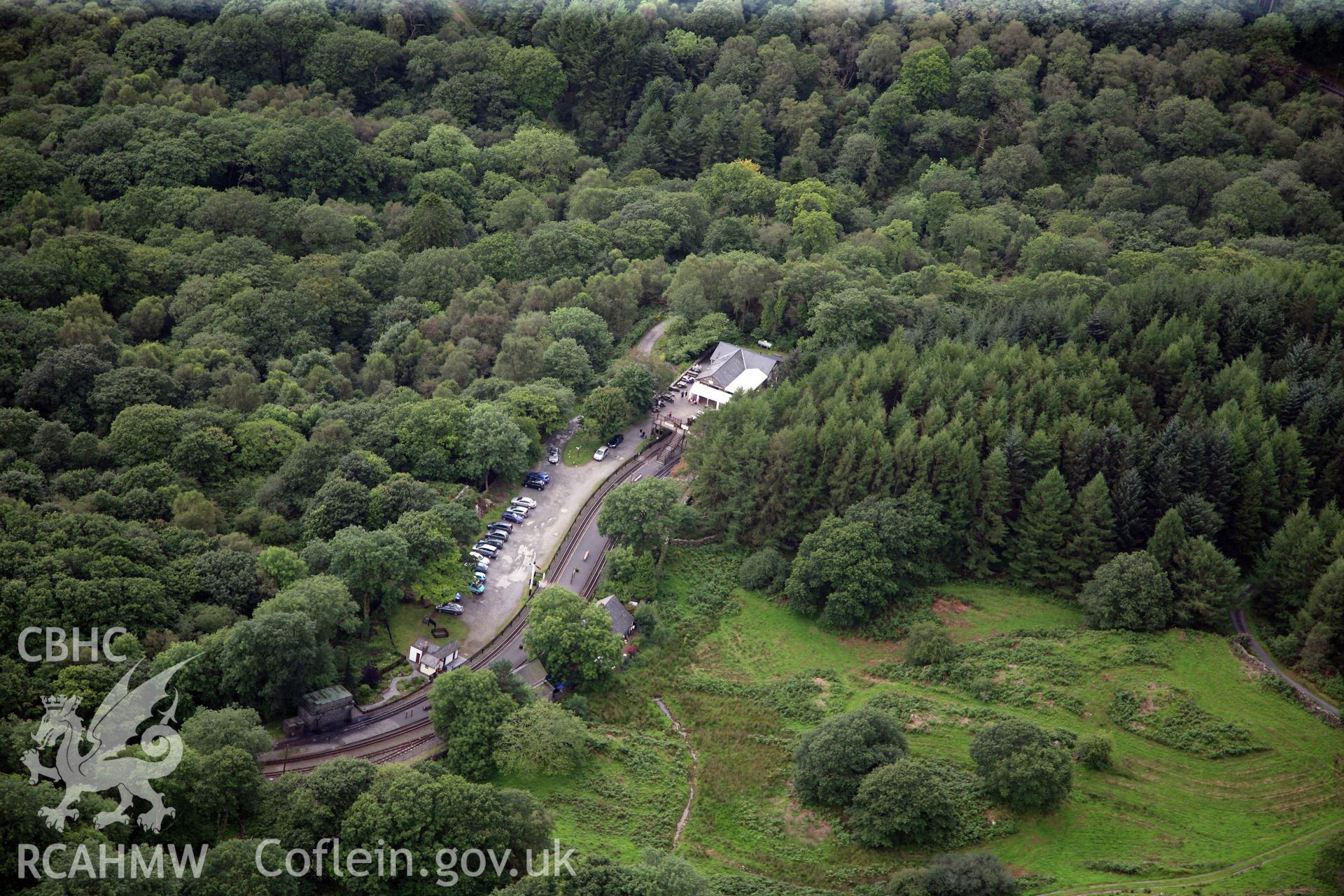 RCAHMW colour oblique photograph of Tan-y-bwlch station, Ffestiniog Railway. Taken by Toby Driver on 17/08/2011.