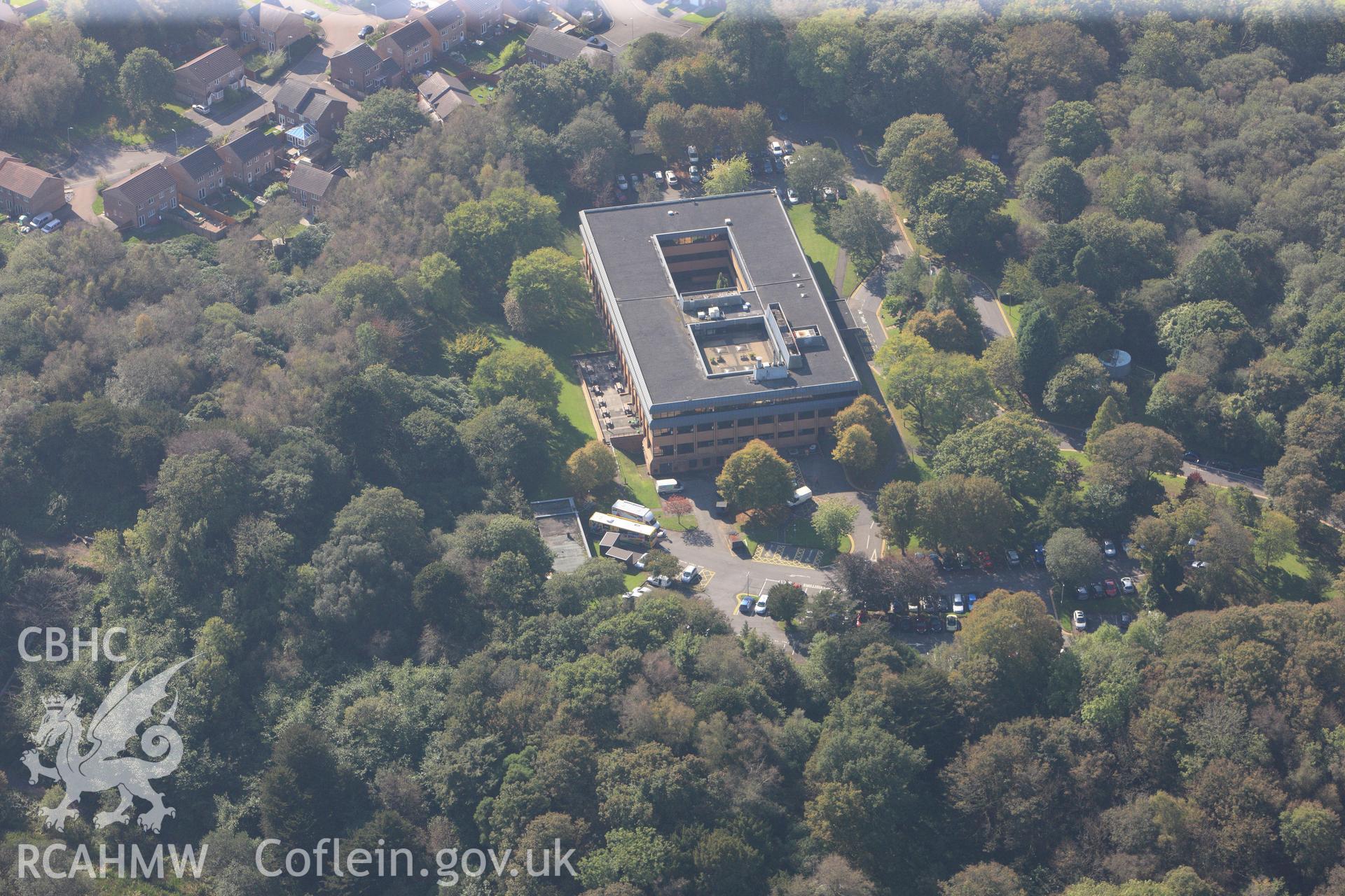 RCAHMW colour oblique photograph of The Equatorial Observatory, Penllergaer. Taken by Toby Driver and Oliver Davies on 28/09/2011.