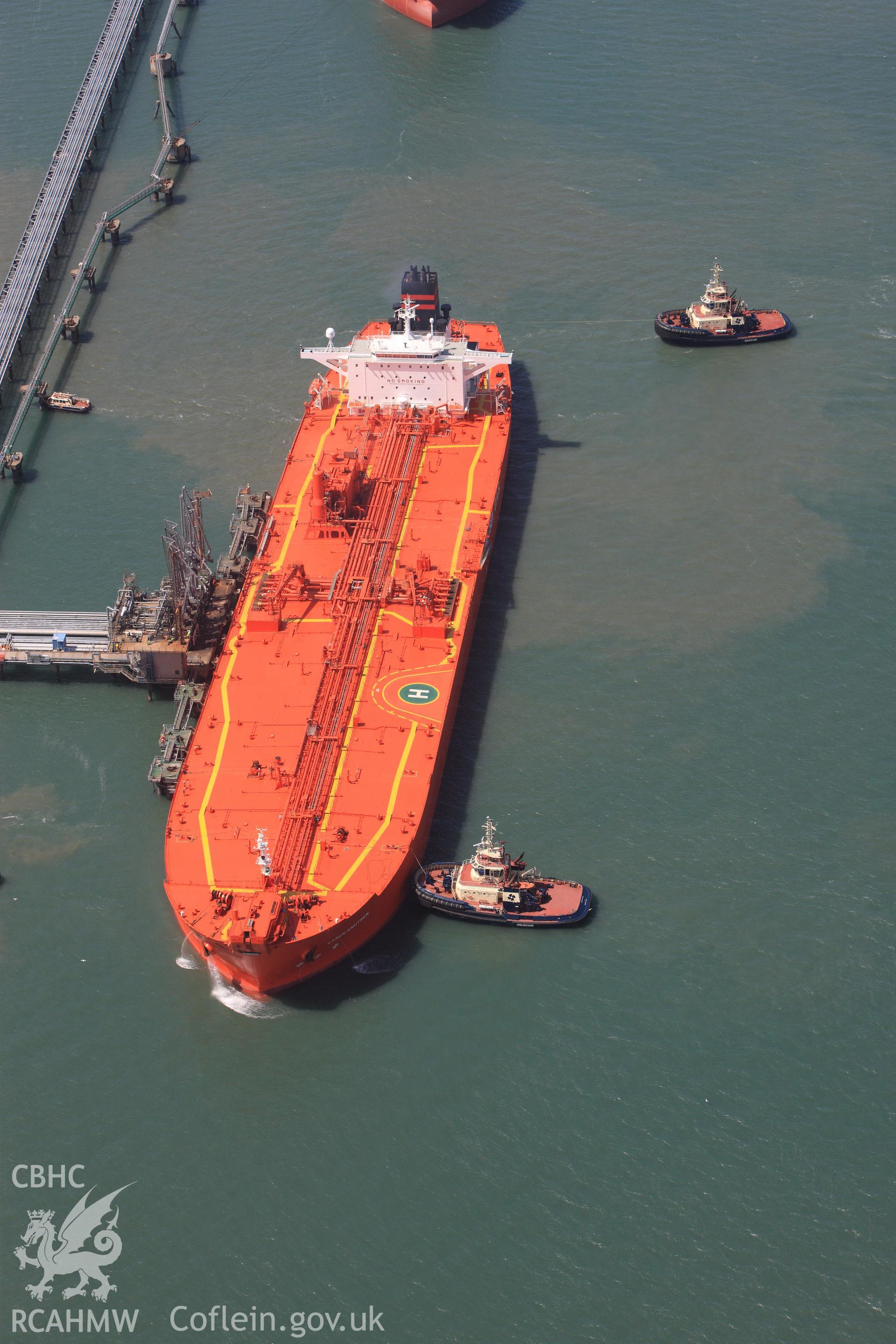 RCAHMW colour oblique photograph of Ships moored along Bullwell Bay Jetty. Taken by Toby Driver on 24/05/2011.