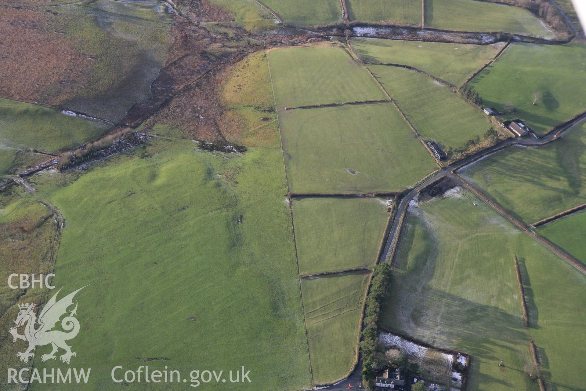 RCAHMW colour oblique photograph of Cwm Nant marching camp, view from east. Taken by Toby Driver on 18/12/2011.