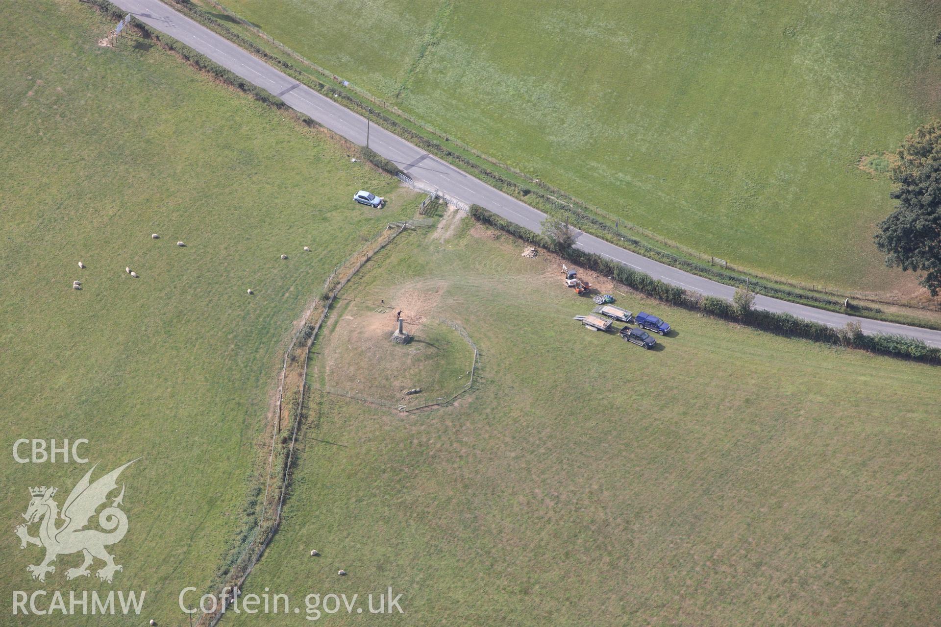 RCAHMW colour oblique photograph of Pillar of Eliseg; Eliseg's Pillar, Cross and Burial Mound. Taken by Toby Driver on 04/10/2011.