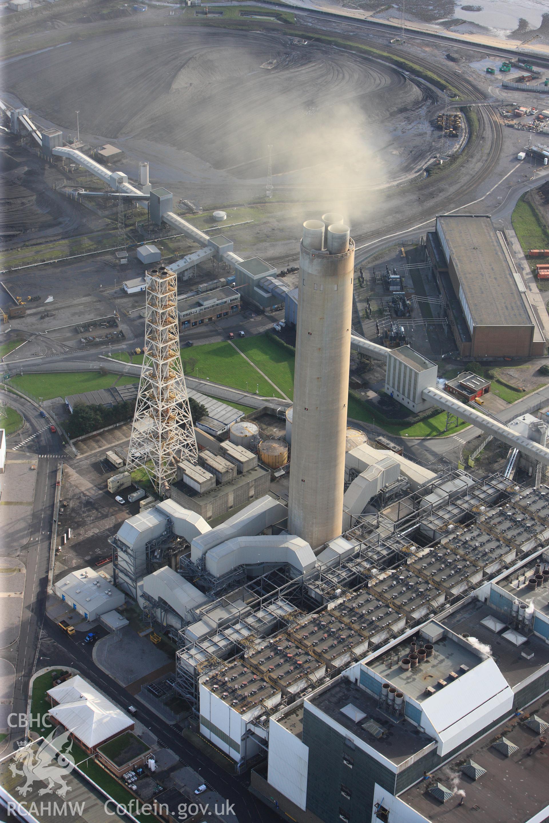 RCAHMW colour oblique photograph of Aberthaw Power Station. Taken by Toby Driver on 17/11/2011.