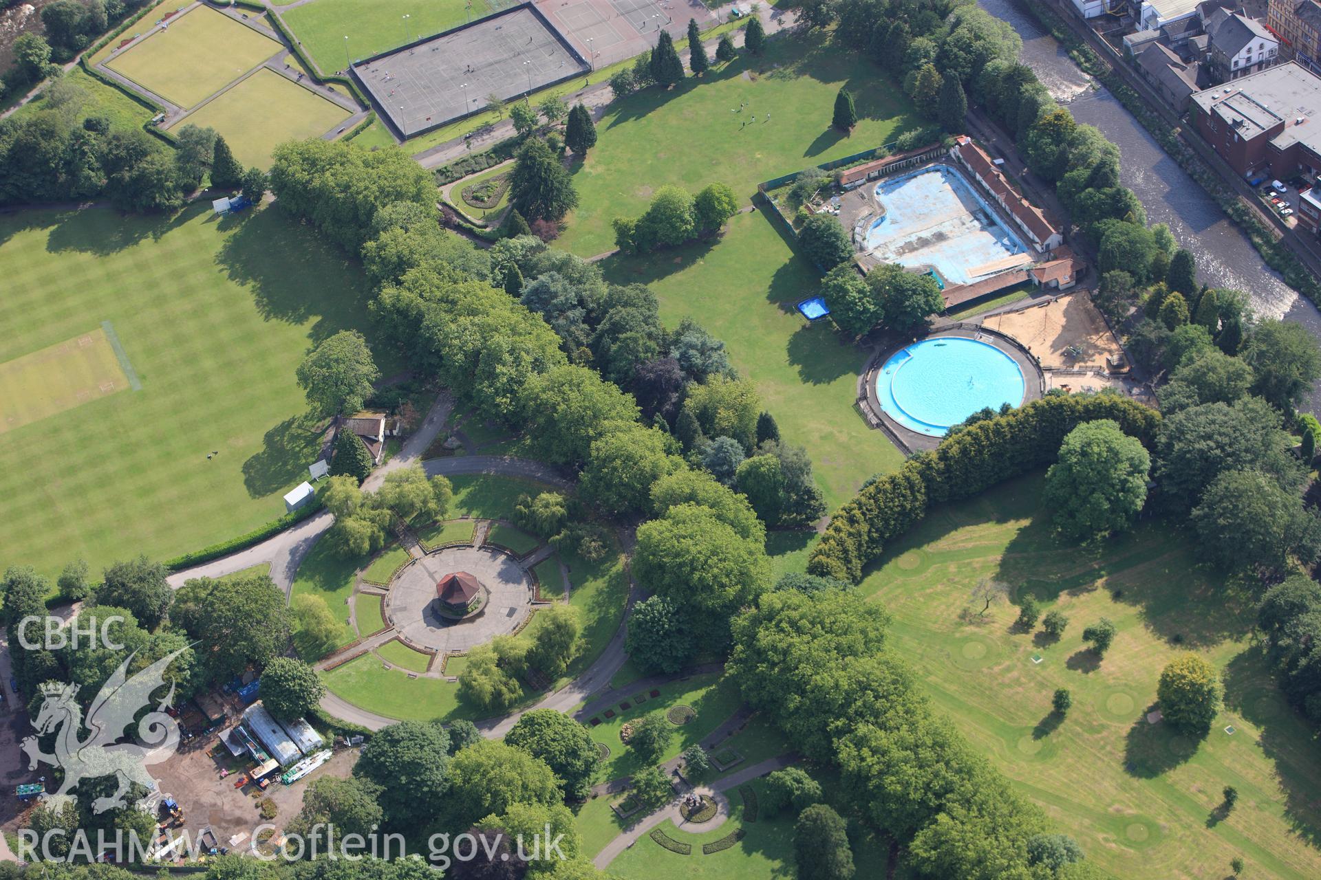 RCAHMW colour oblique photograph of Ynysangharad Park, Pontypridd. Taken by Toby Driver on 13/06/2011.