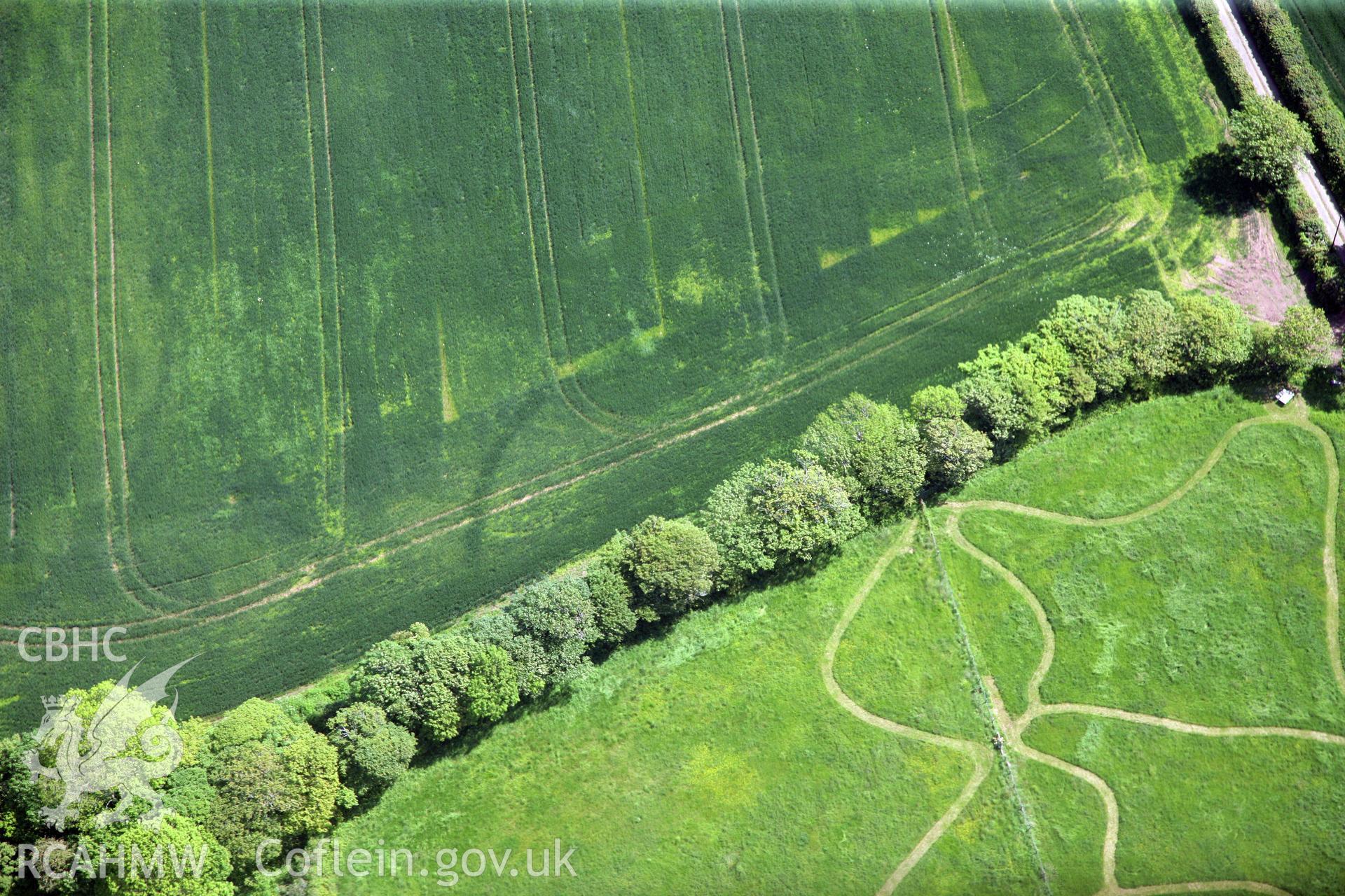 RCAHMW colour oblique photograph of Cropmarks east of Butterhill Farm. Taken by Toby Driver on 24/05/2011.