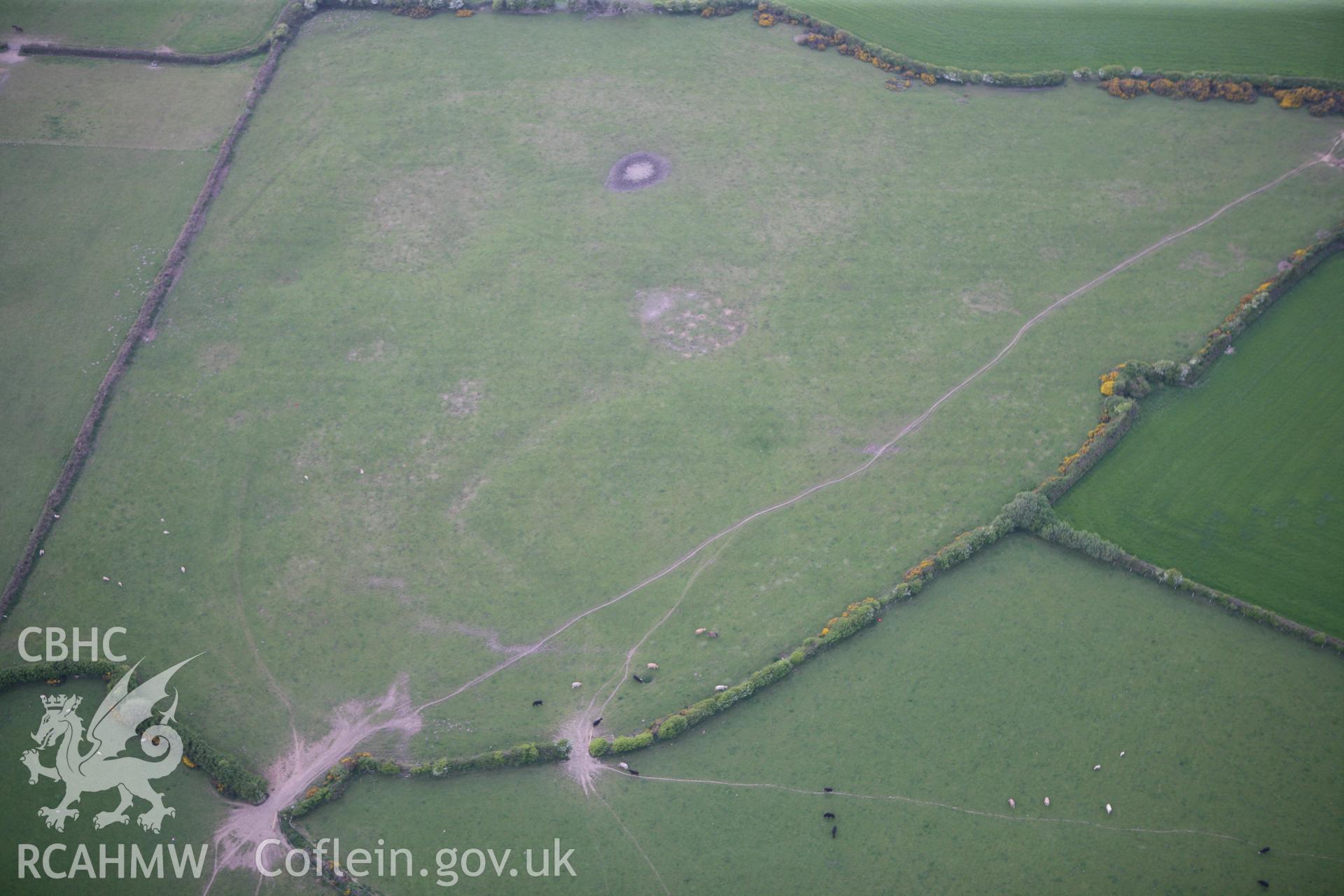 RCAHMW colour oblique photograph of Llanddewi enclosure. Taken by Toby Driver and Oliver Davies on 04/05/2011.