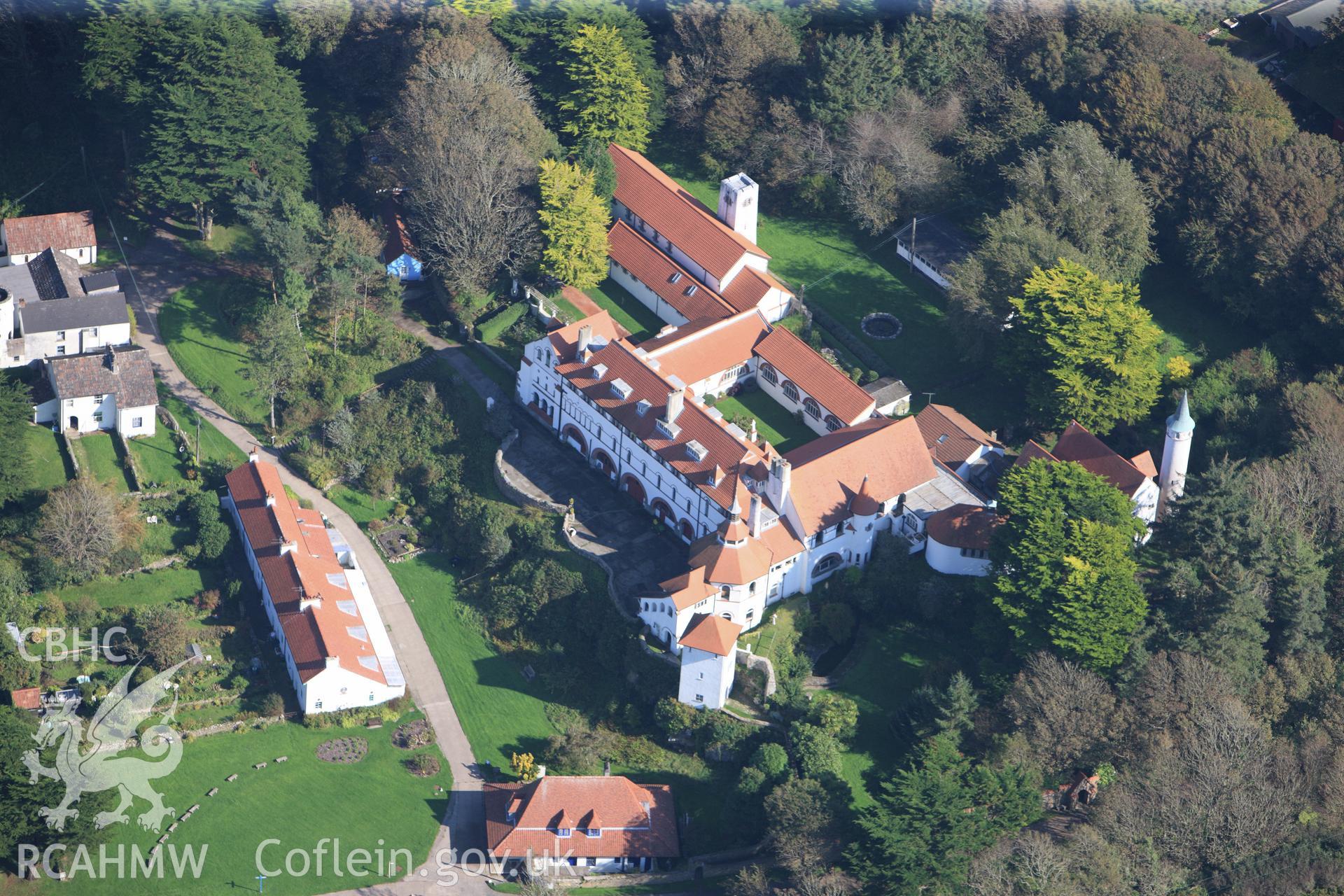 RCAHMW colour oblique photograph of Caldey Monastery, Caldey Island, viewed from the west. Taken by Toby Driver and Oliver Davies on 28/09/2011.