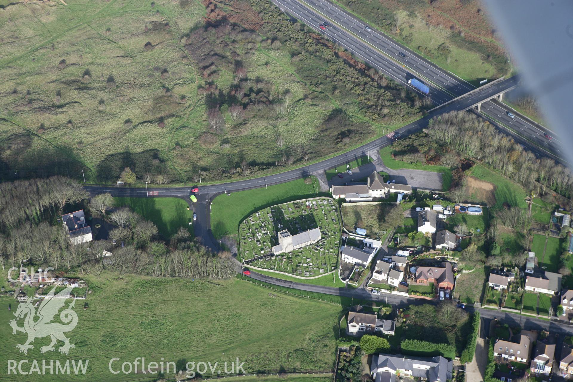 RCAHMW colour oblique photograph of St Mary Magdalen's Church, Mawdlam. Taken by Toby Driver on 17/11/2011.