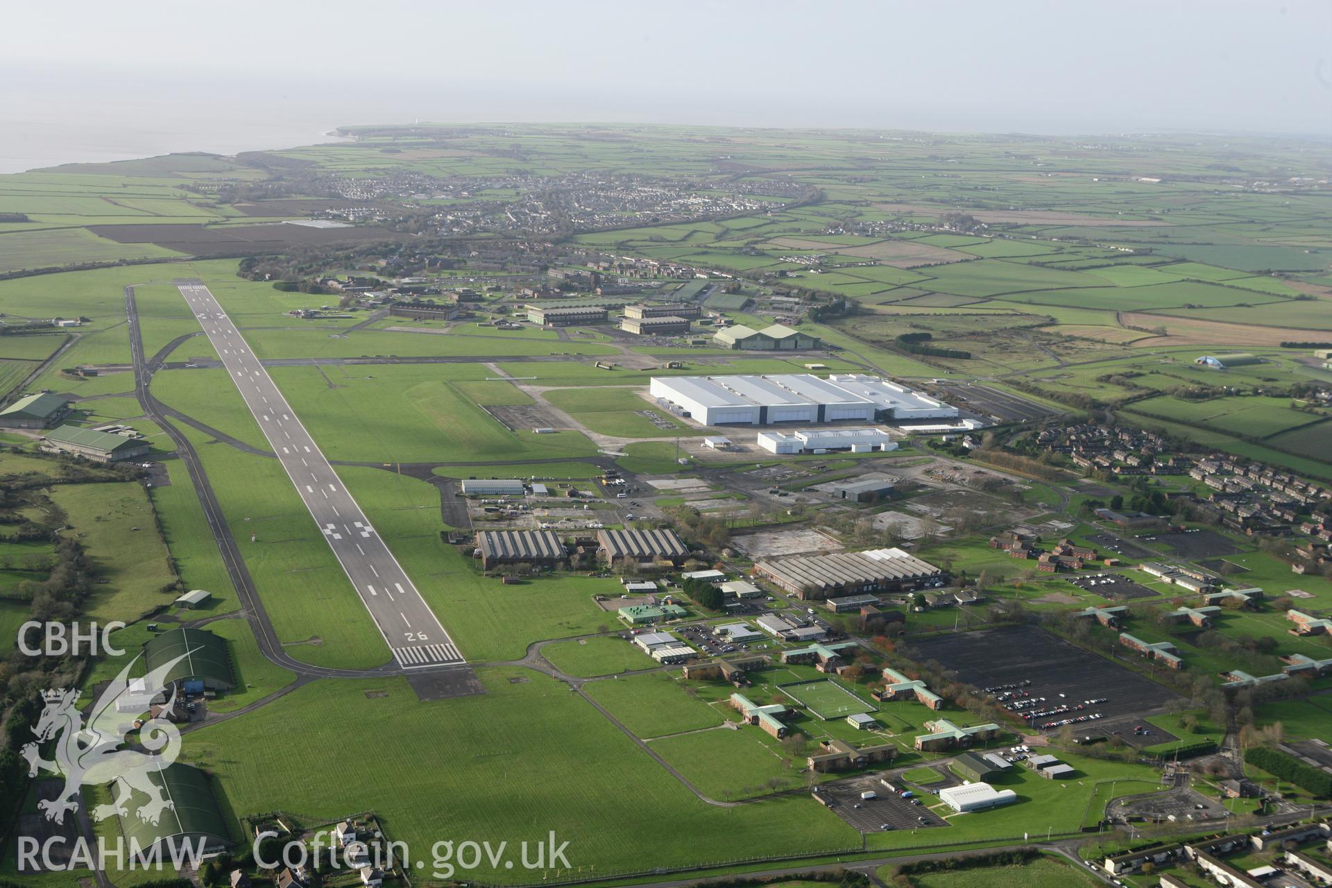 RCAHMW colour oblique photograph of St Athan Airfield, RAF St Athan. Taken by Toby Driver on 17/11/2011.