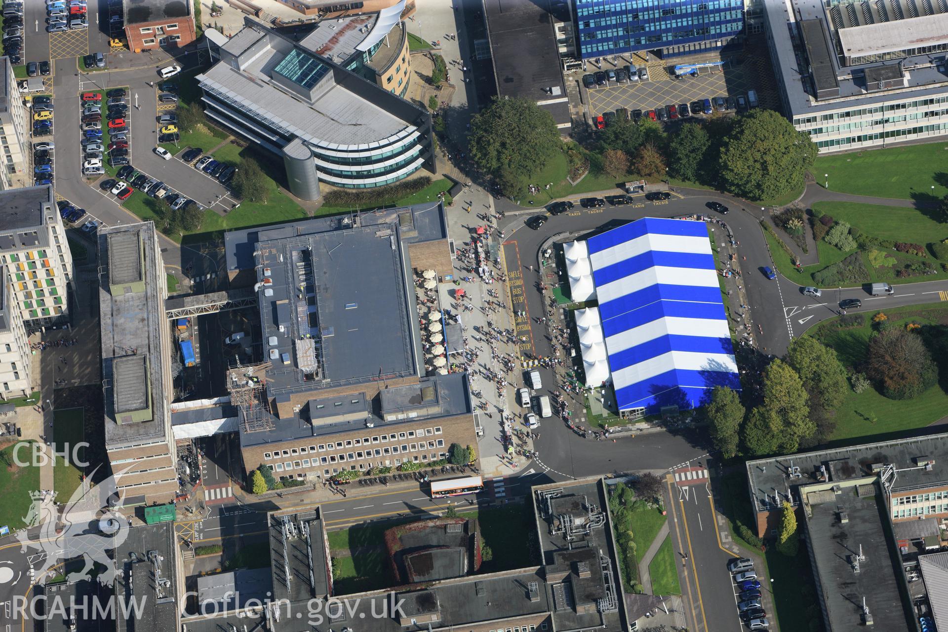 RCAHMW colour oblique photograph of Swansea University, looking north-east. Taken by Toby Driver and Oliver Davies on 28/09/2011.