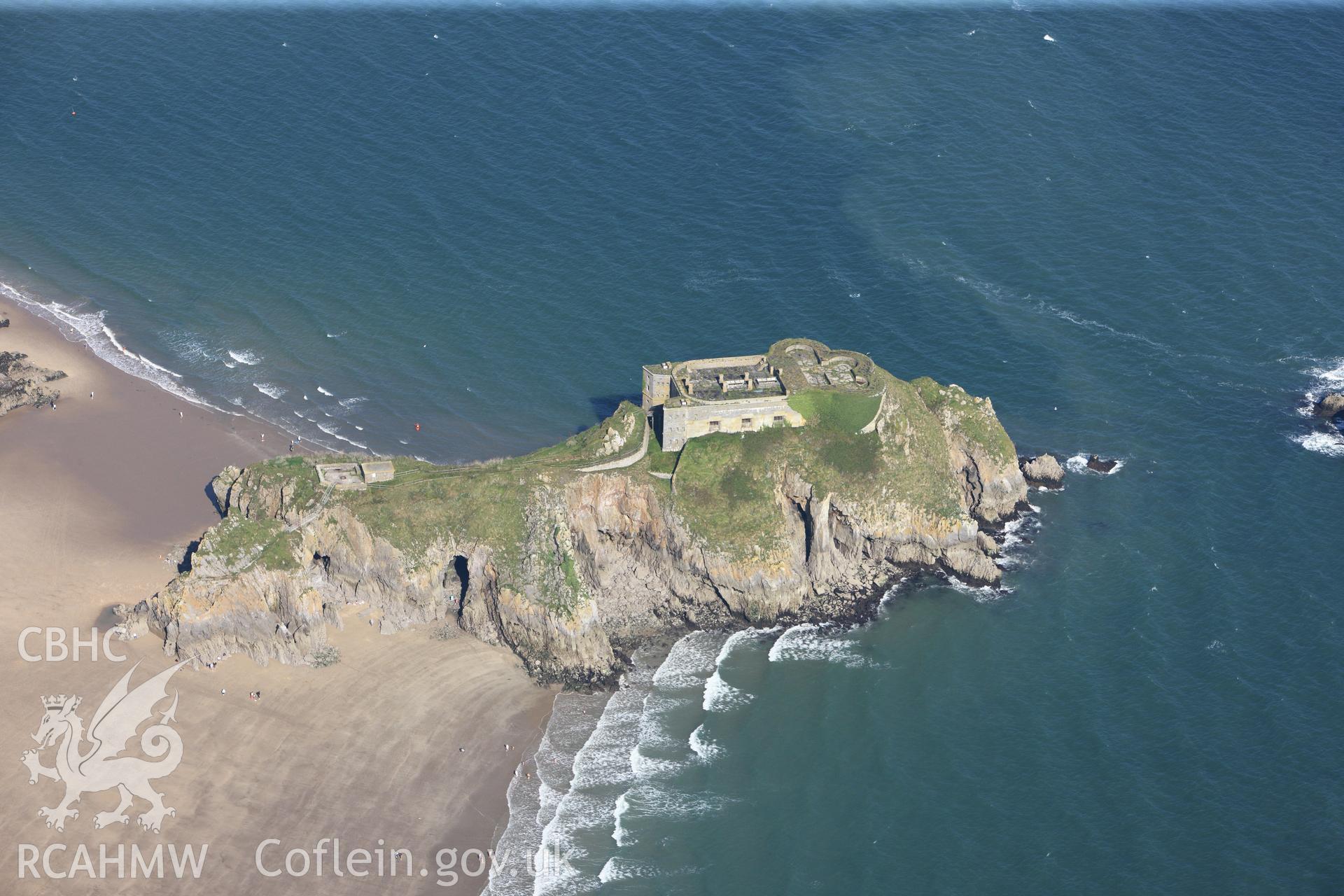 RCAHMW colour oblique photograph of St Catherine's Island and St Catherine's fort, Tenby, viewed from the south-west. Taken by Toby Driver and Oliver Davies on 28/09/2011.