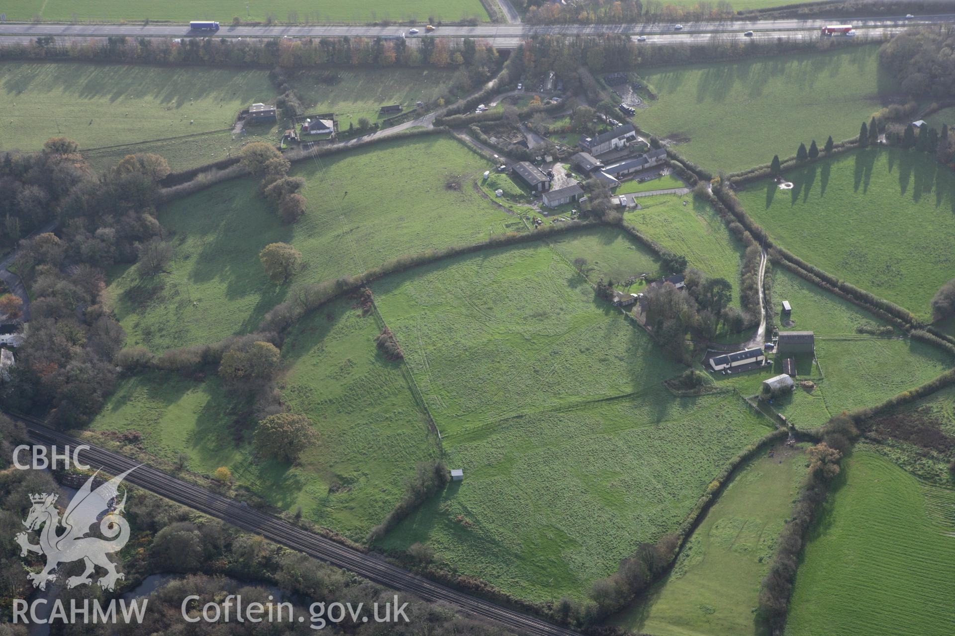 RCAHMW colour oblique photograph of Miskin Roman Fort. Taken by Toby Driver on 17/11/2011.