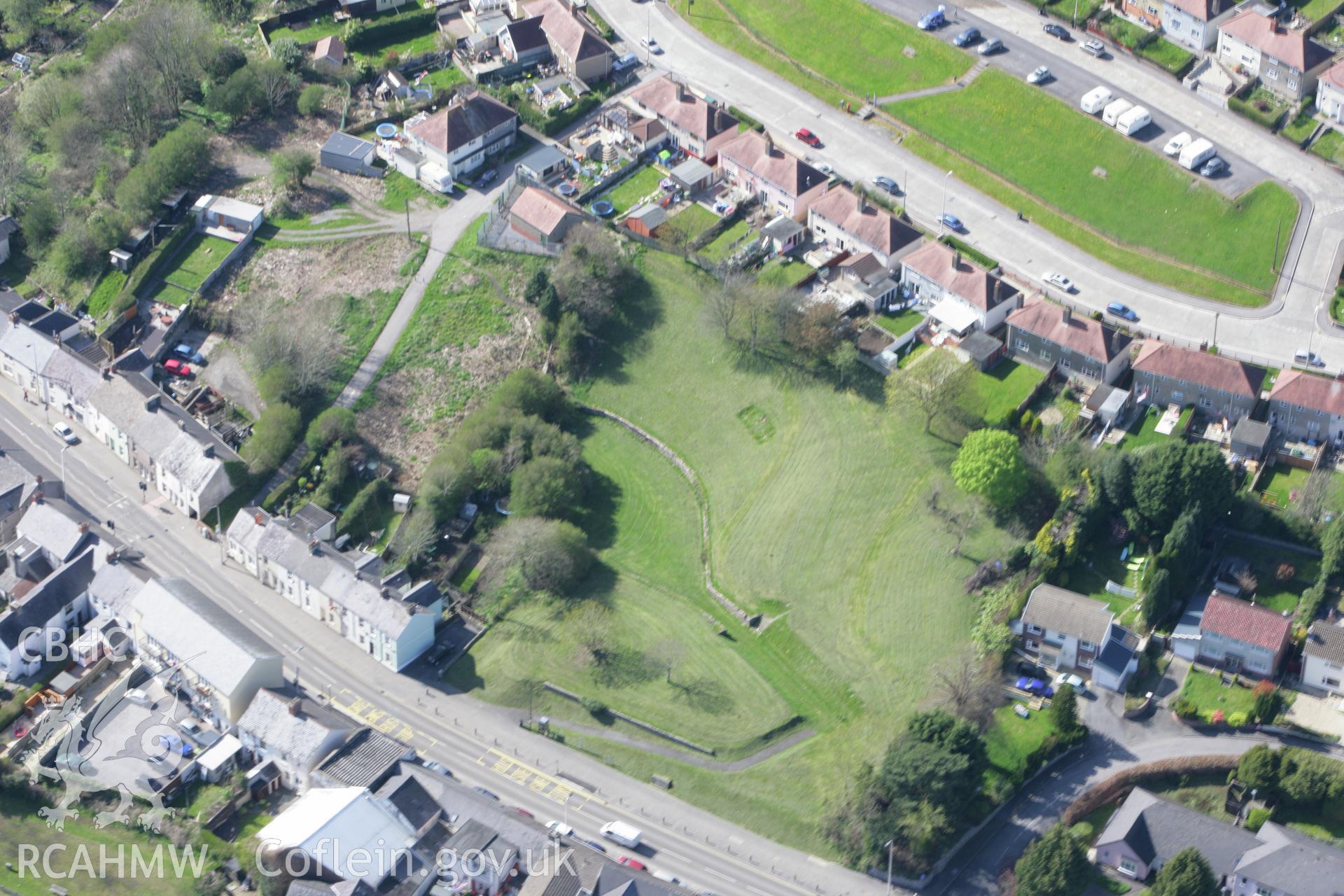 RCAHMW colour oblique photograph of Carmarthen Roman Amphitheatre. Taken by Toby Driver on 08/04/2011.